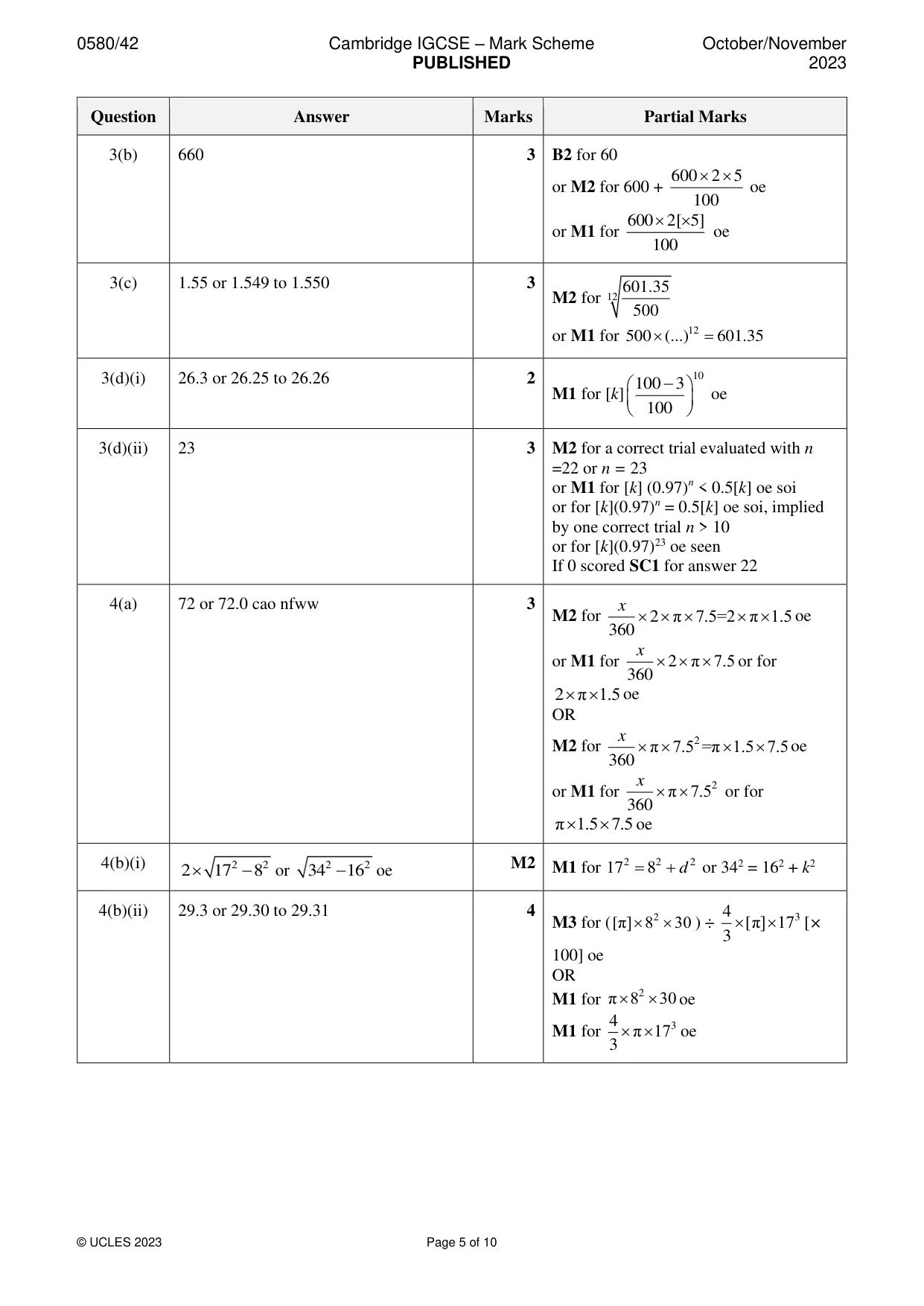 Mark scheme, page 5 of 10