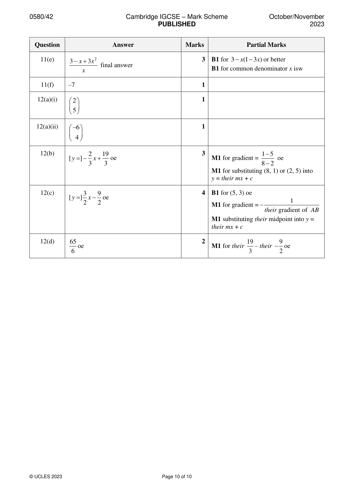 Mark scheme, page 10 of 10