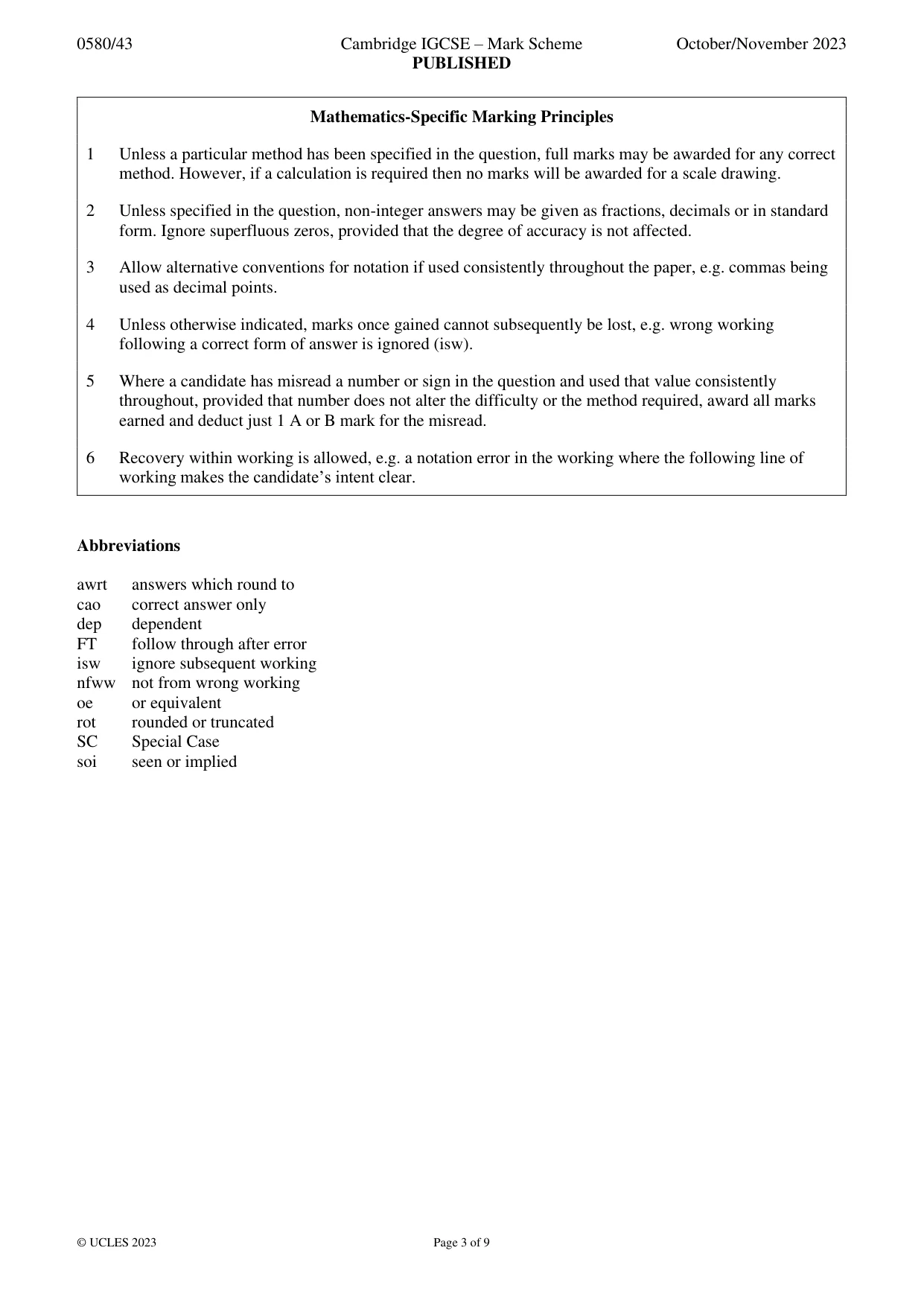 Mark scheme, page 3 of 9