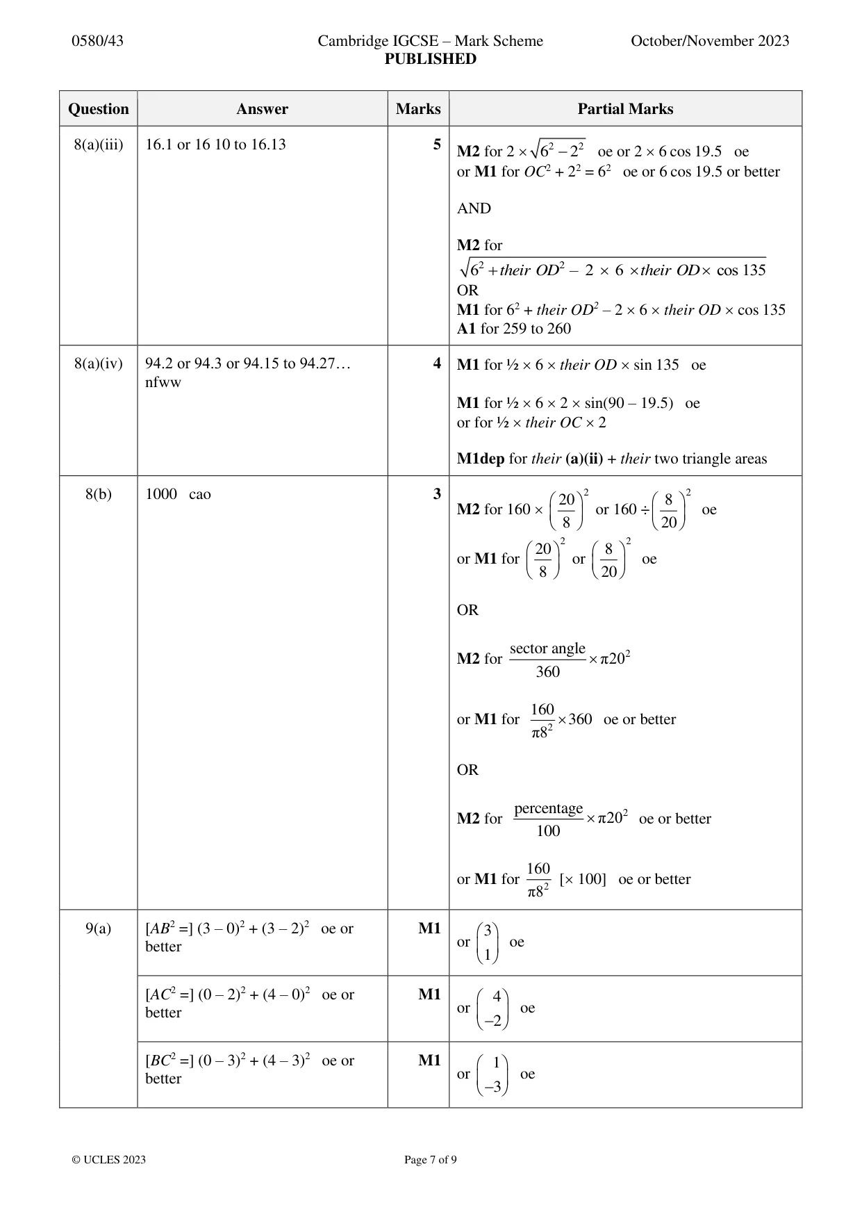 Mark scheme, page 7 of 9