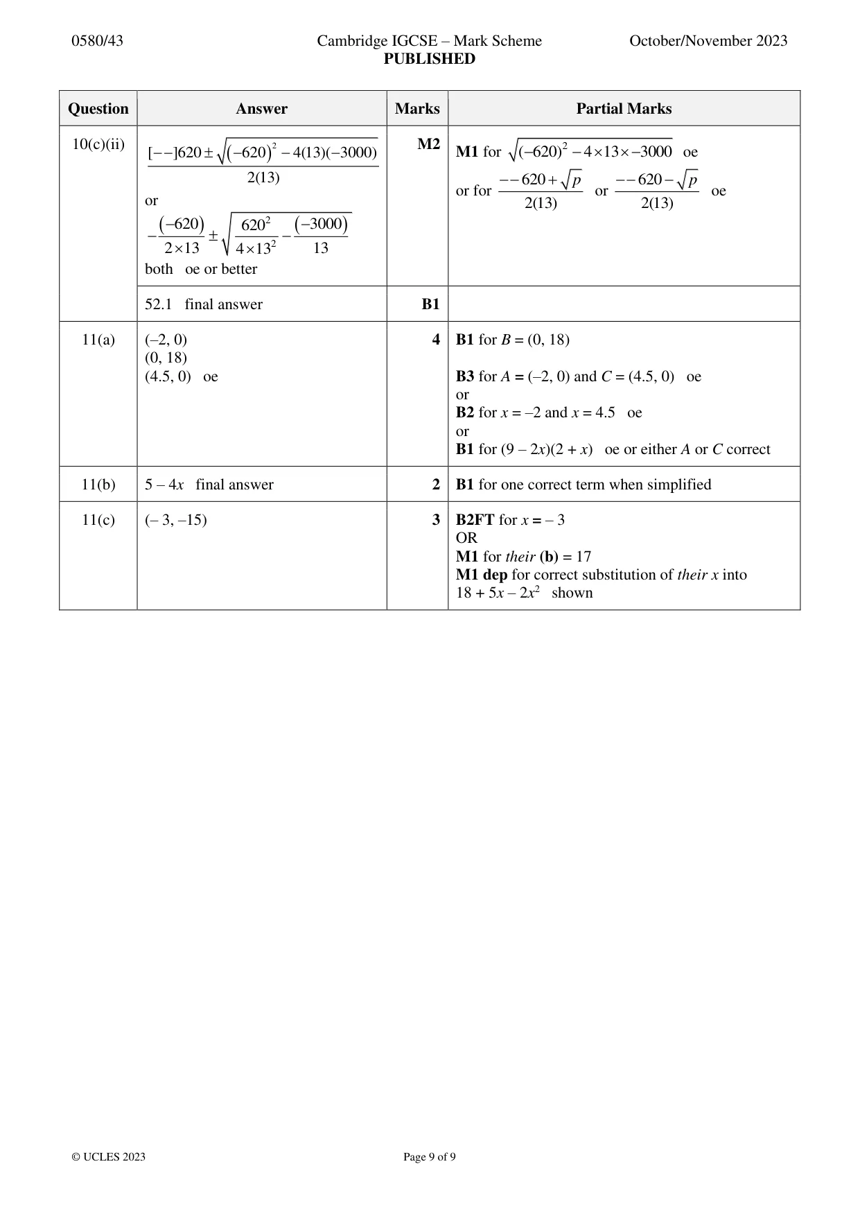 Mark scheme, page 9 of 9