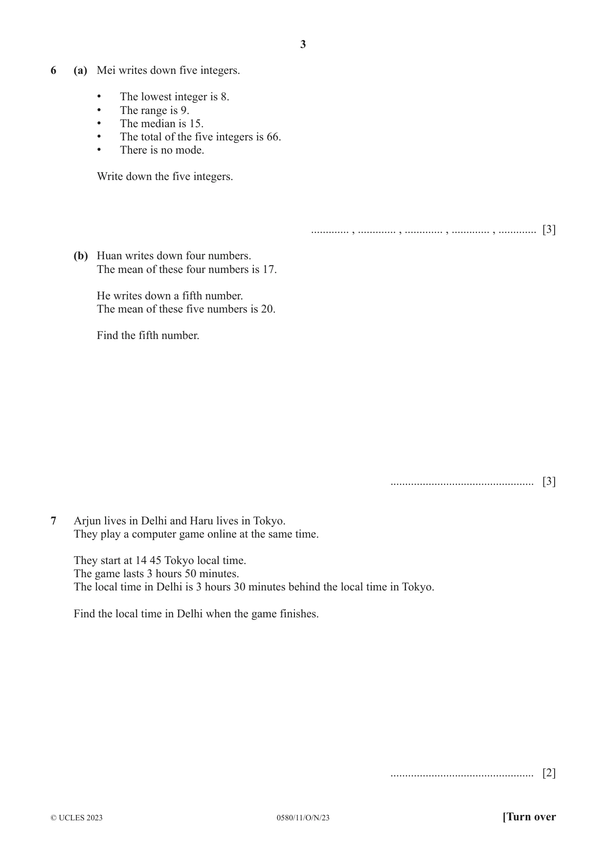 Cambridge IGCSE Mathematics 0580 2023 Oct/Nov Paper 1 · Variant 1 question paper, page 3 of 12