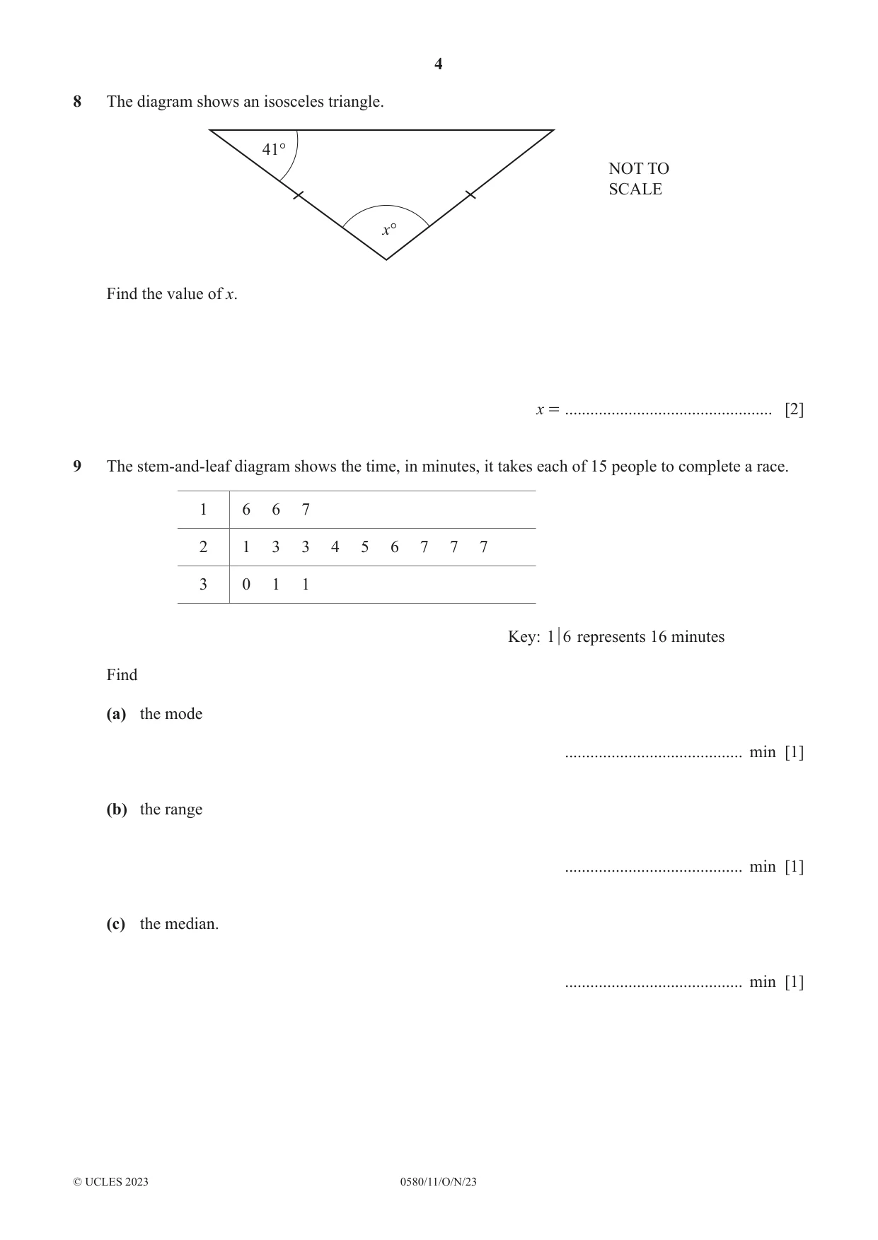 Cambridge IGCSE Mathematics 0580 2023 Oct/Nov Paper 1 · Variant 1 question paper, page 4 of 12