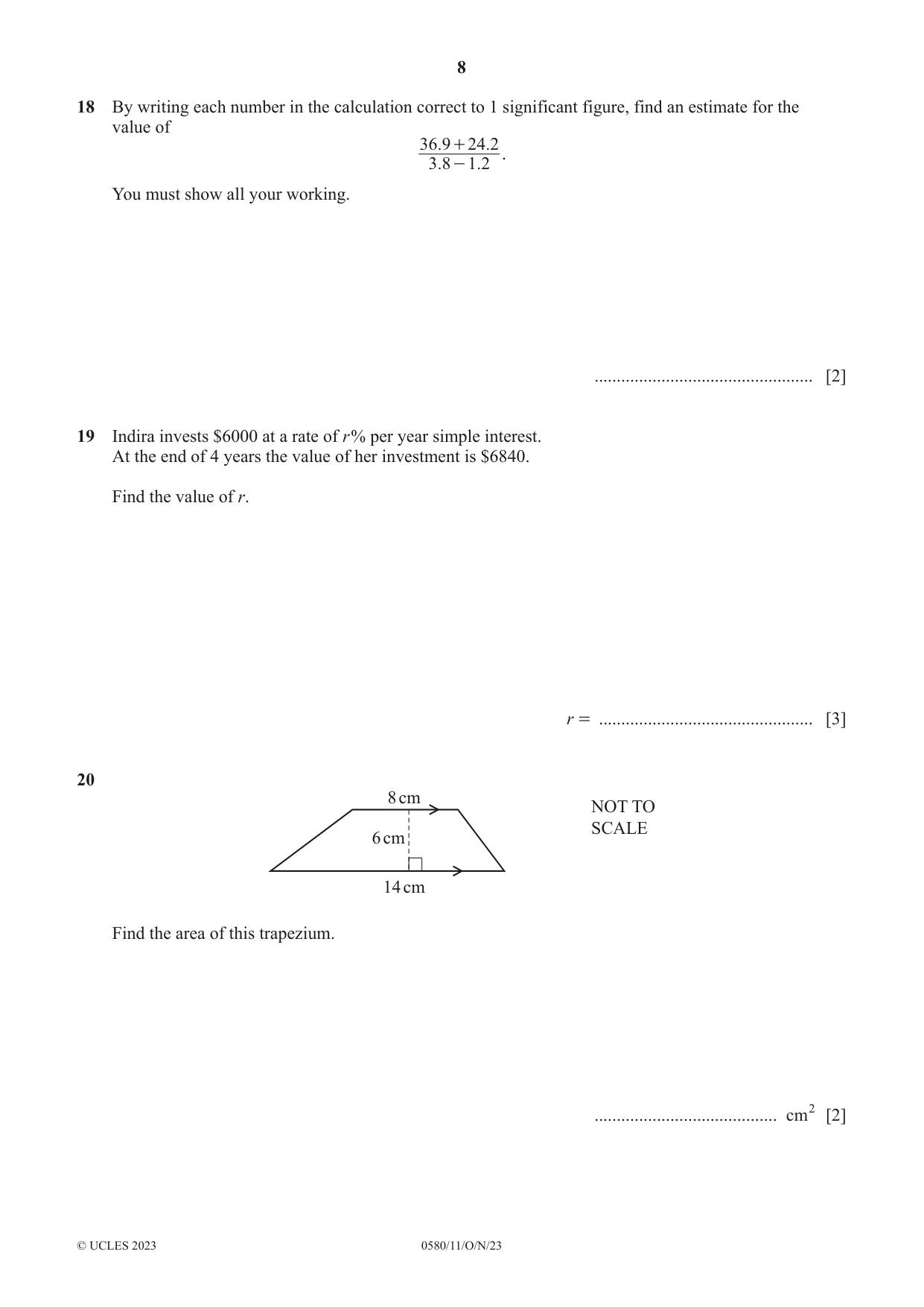 Cambridge IGCSE Mathematics 0580 2023 Oct/Nov Paper 1 · Variant 1 question paper, page 8 of 12