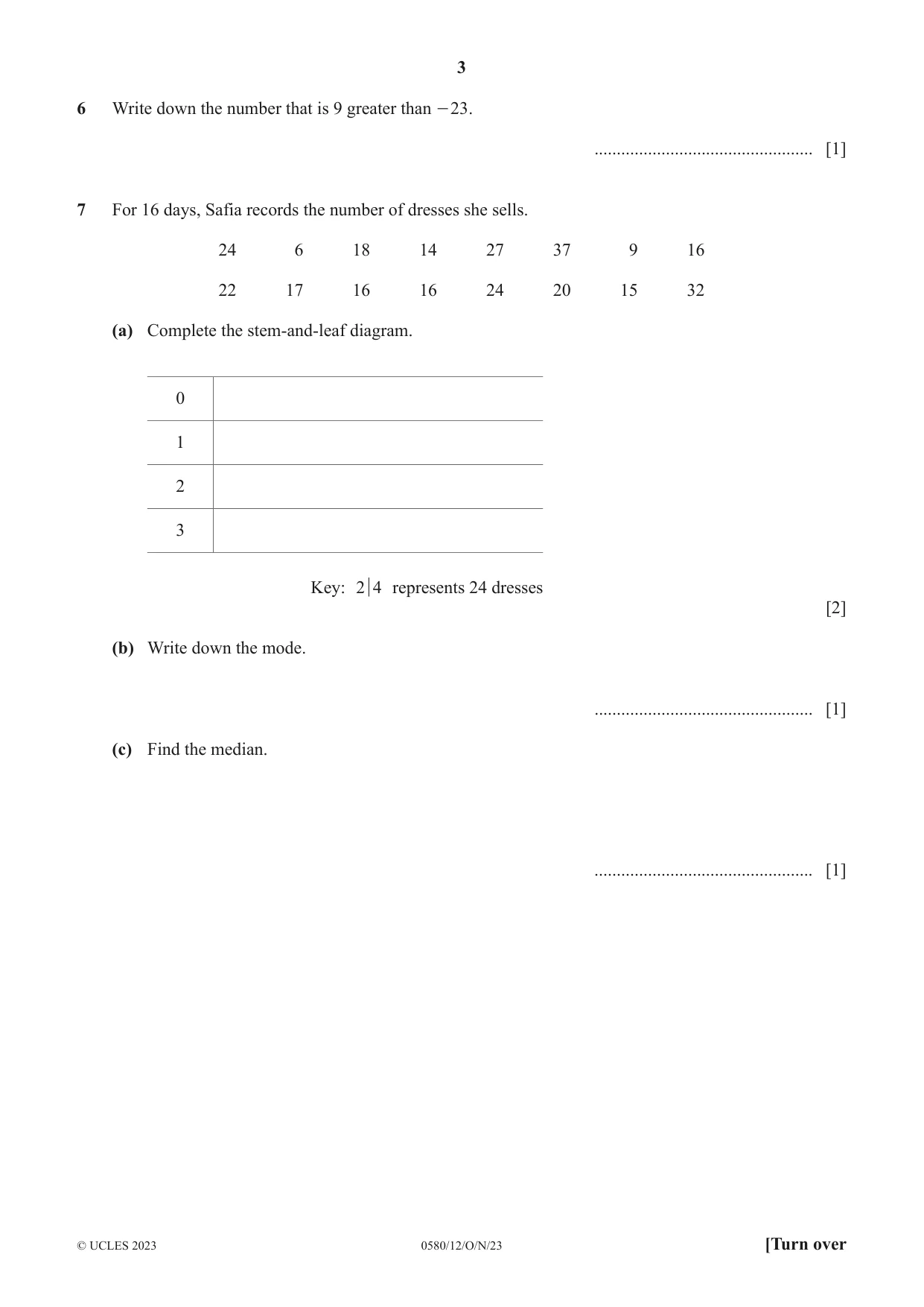 Cambridge IGCSE Mathematics 0580 2023 Oct/Nov Paper 1 · Variant 2 question paper, page 3 of 12