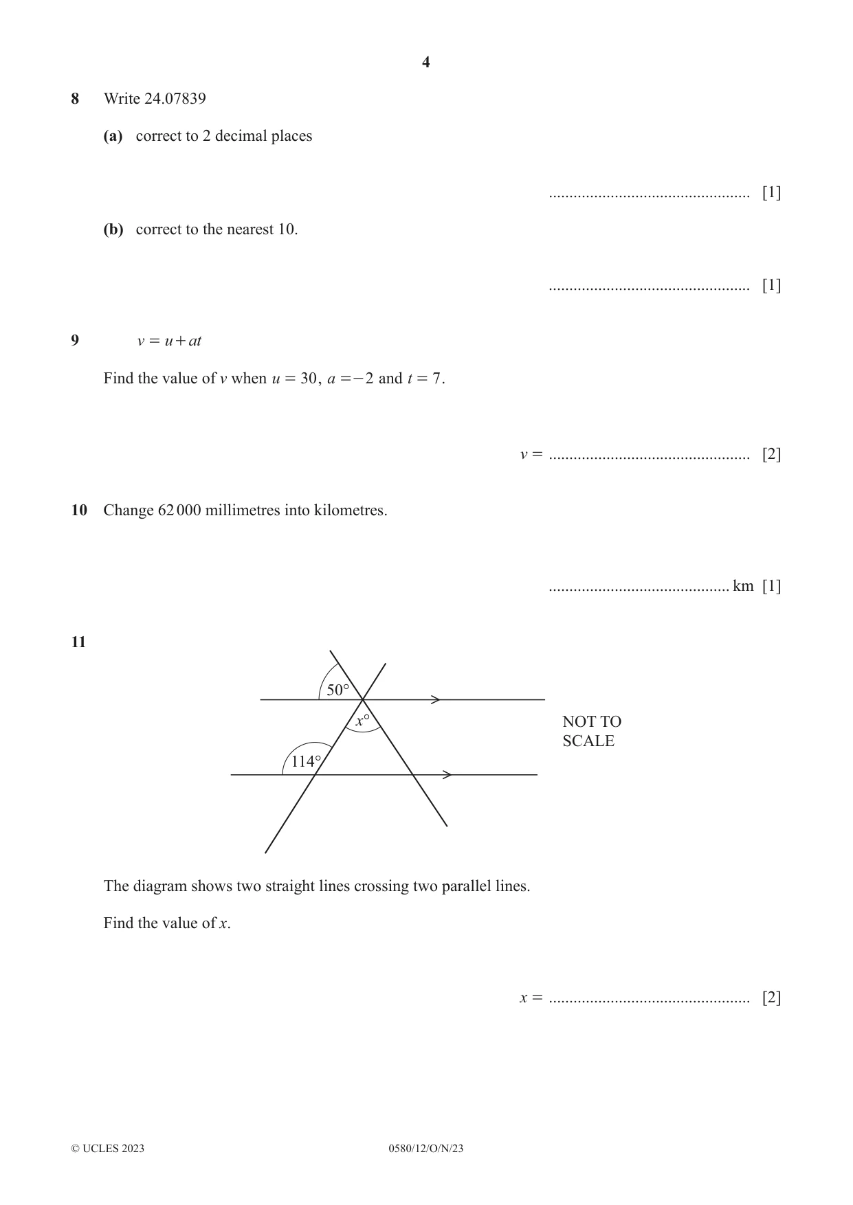 Cambridge IGCSE Mathematics 0580 2023 Oct/Nov Paper 1 · Variant 2 question paper, page 4 of 12