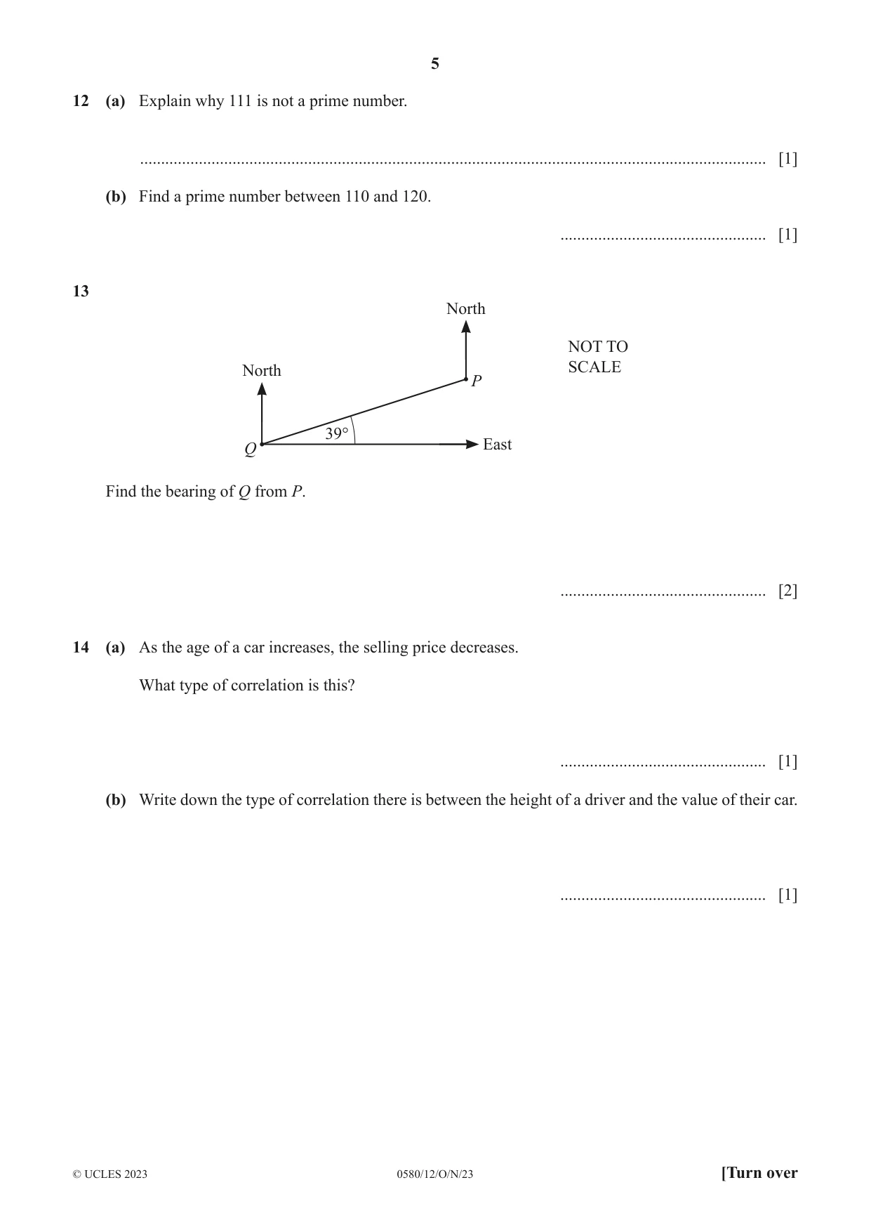 Cambridge IGCSE Mathematics 0580 2023 Oct/Nov Paper 1 · Variant 2 question paper, page 5 of 12