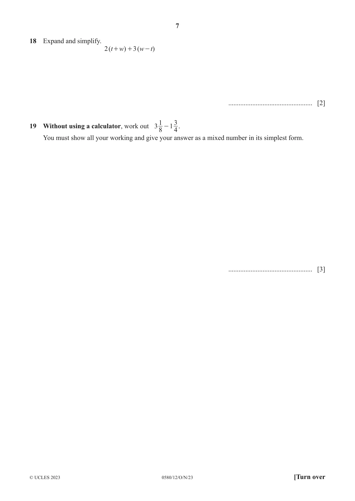 Cambridge IGCSE Mathematics 0580 2023 Oct/Nov Paper 1 · Variant 2 question paper, page 7 of 12