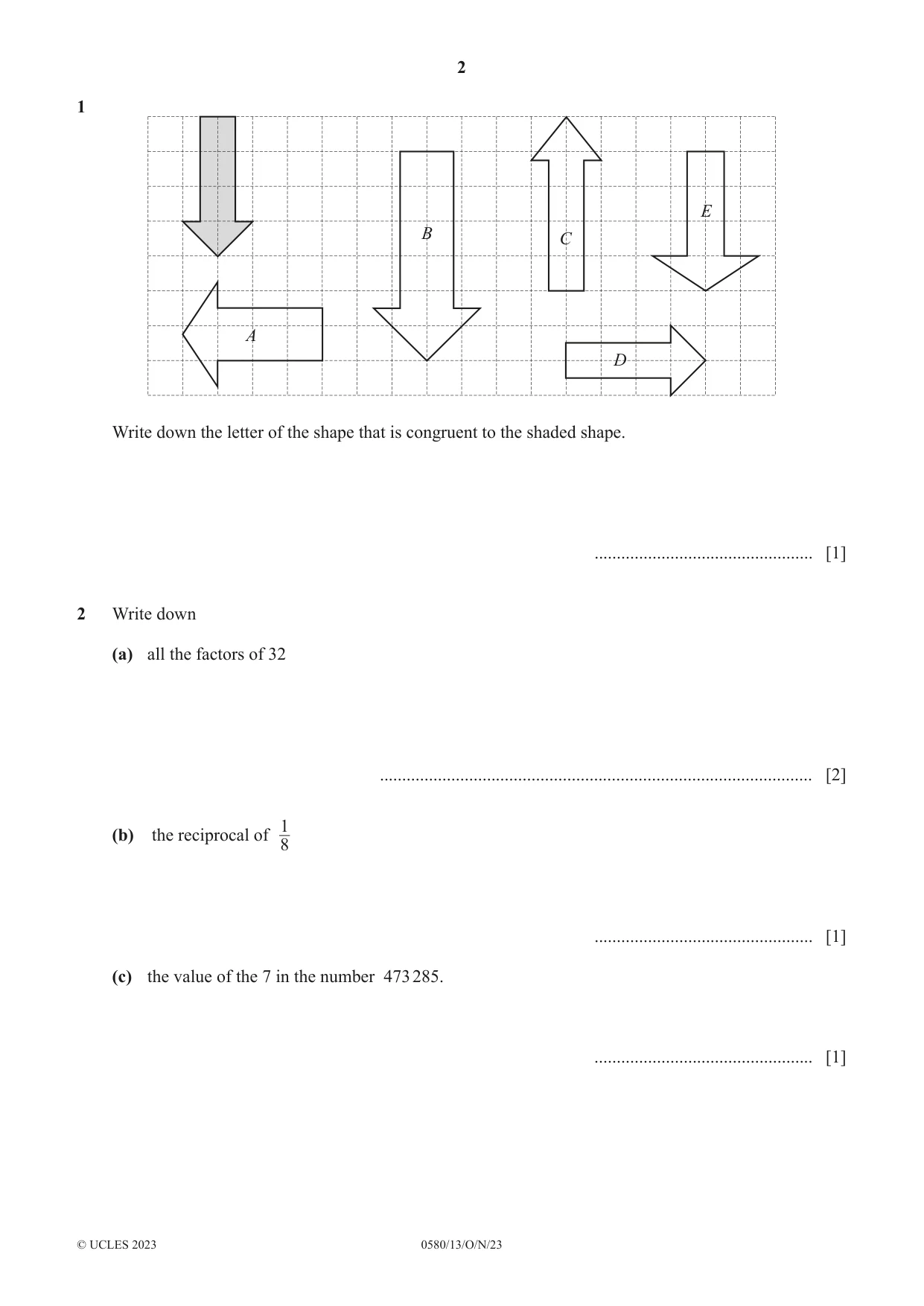Cambridge IGCSE Mathematics 0580 2023 Oct/Nov Paper 1 · Variant 3 question paper, page 2 of 16