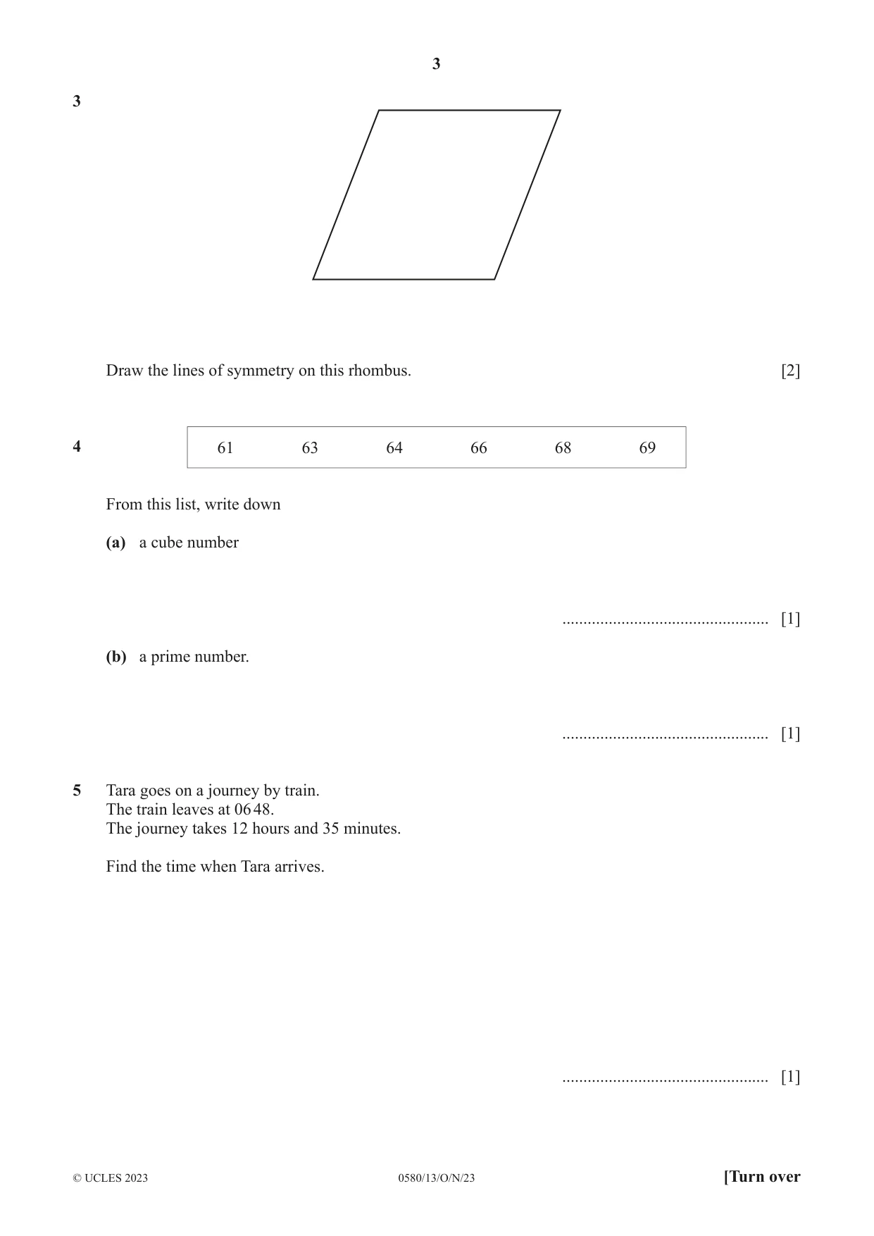 Cambridge IGCSE Mathematics 0580 2023 Oct/Nov Paper 1 · Variant 3 question paper, page 3 of 16