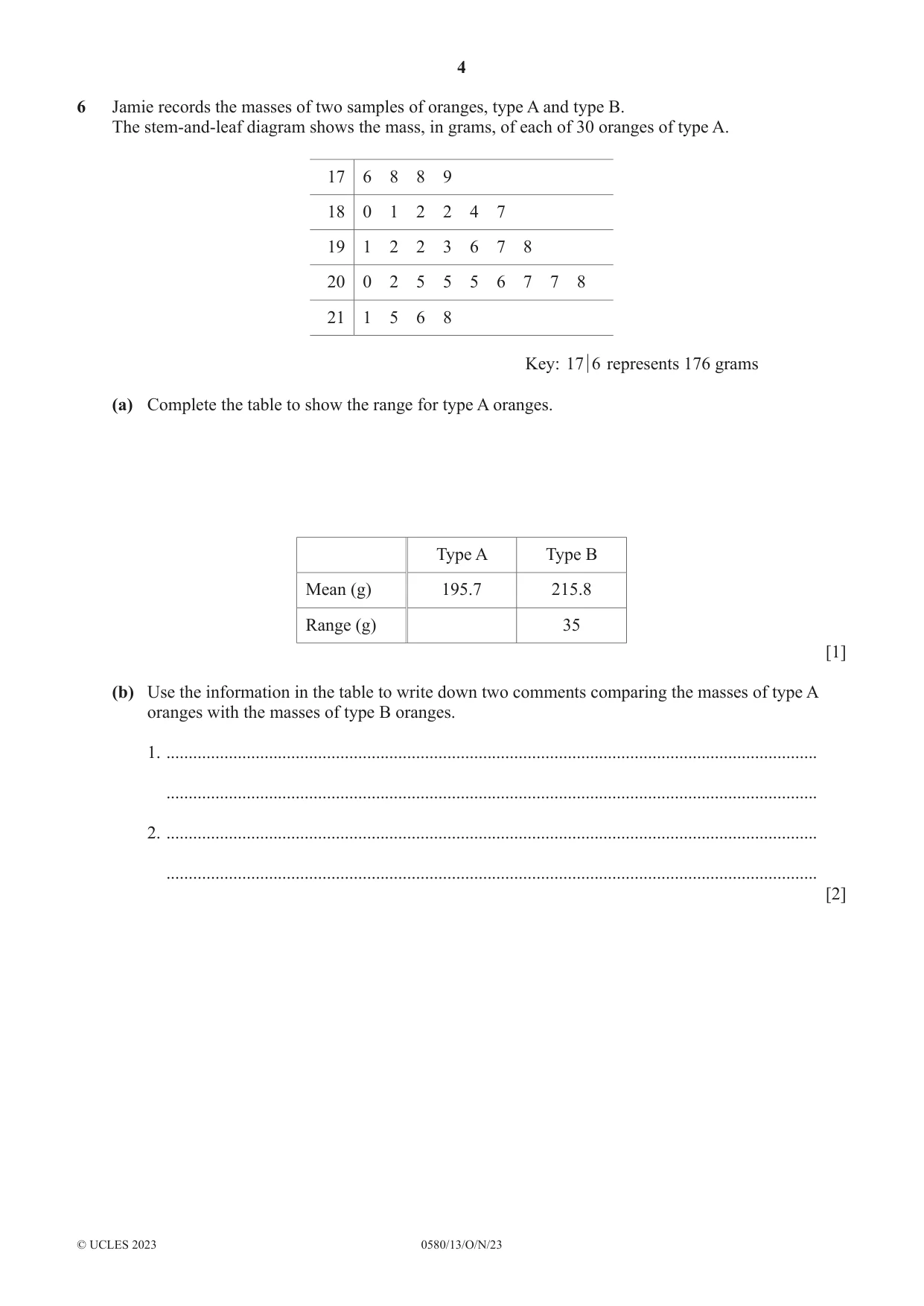 Cambridge IGCSE Mathematics 0580 2023 Oct/Nov Paper 1 · Variant 3 question paper, page 4 of 16