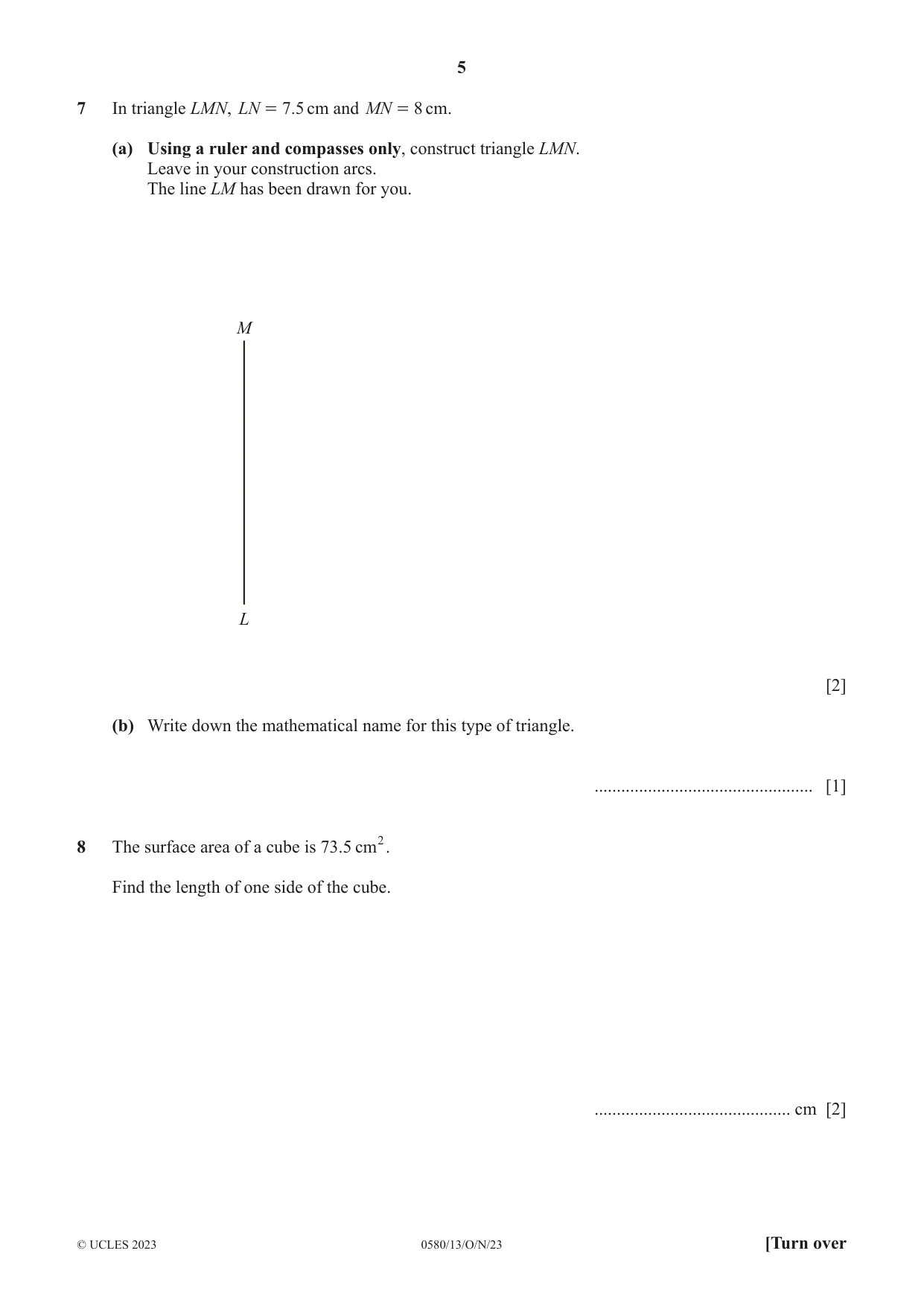 Cambridge IGCSE Mathematics 0580 2023 Oct/Nov Paper 1 · Variant 3 question paper, page 5 of 16