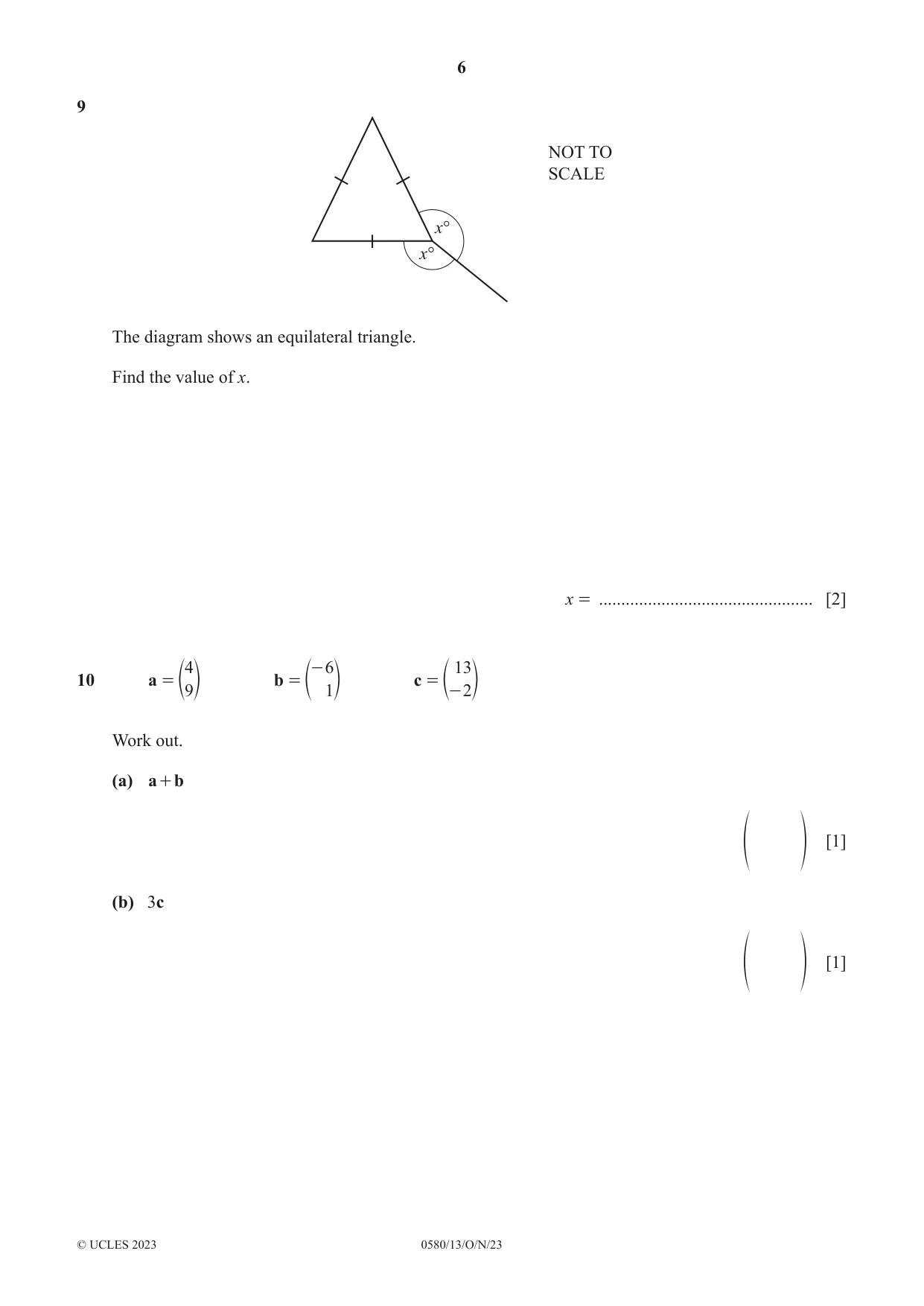 Cambridge IGCSE Mathematics 0580 2023 Oct/Nov Paper 1 · Variant 3 question paper, page 6 of 16