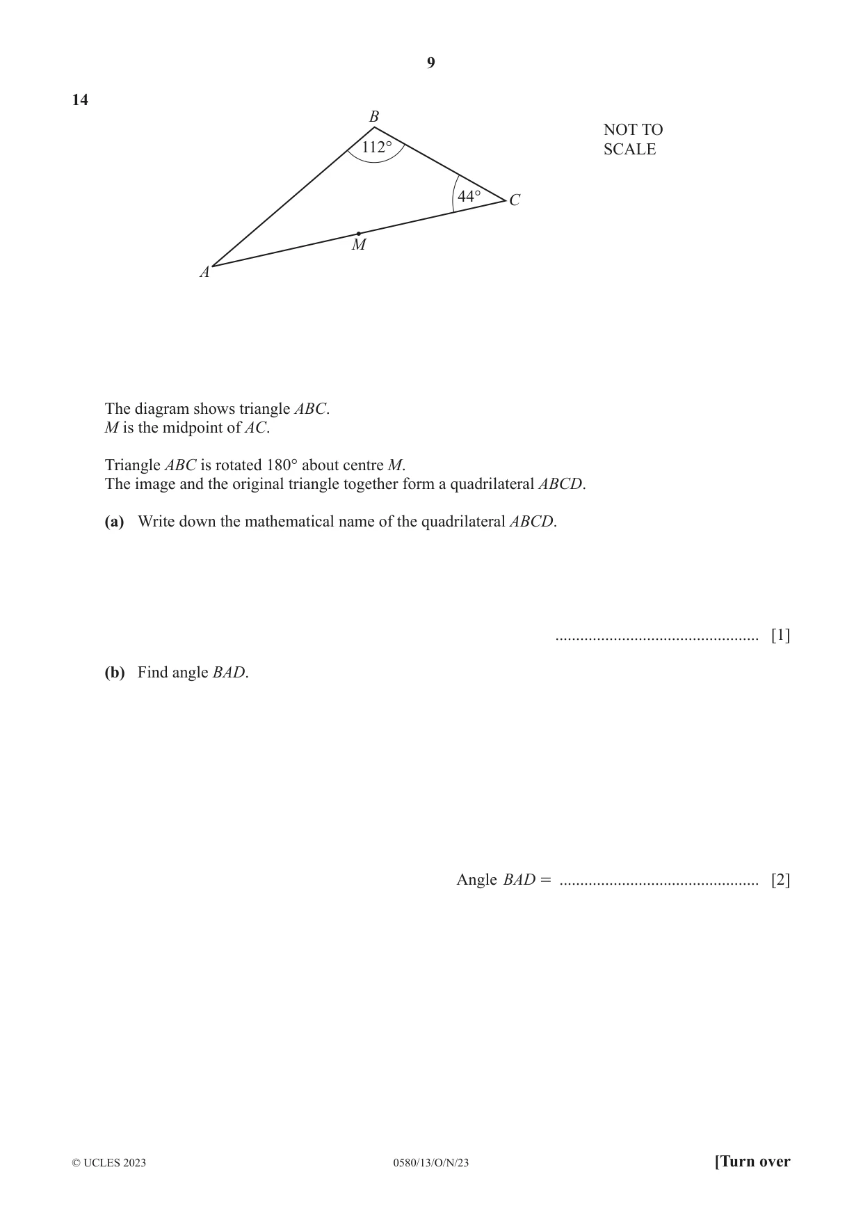 Cambridge IGCSE Mathematics 0580 2023 Oct/Nov Paper 1 · Variant 3 question paper, page 9 of 16