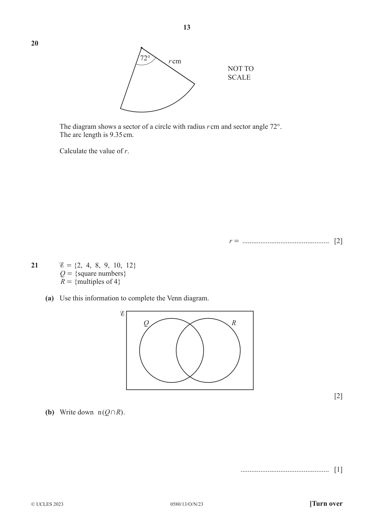 Cambridge IGCSE Mathematics 0580 2023 Oct/Nov Paper 1 · Variant 3 question paper, page 13 of 16