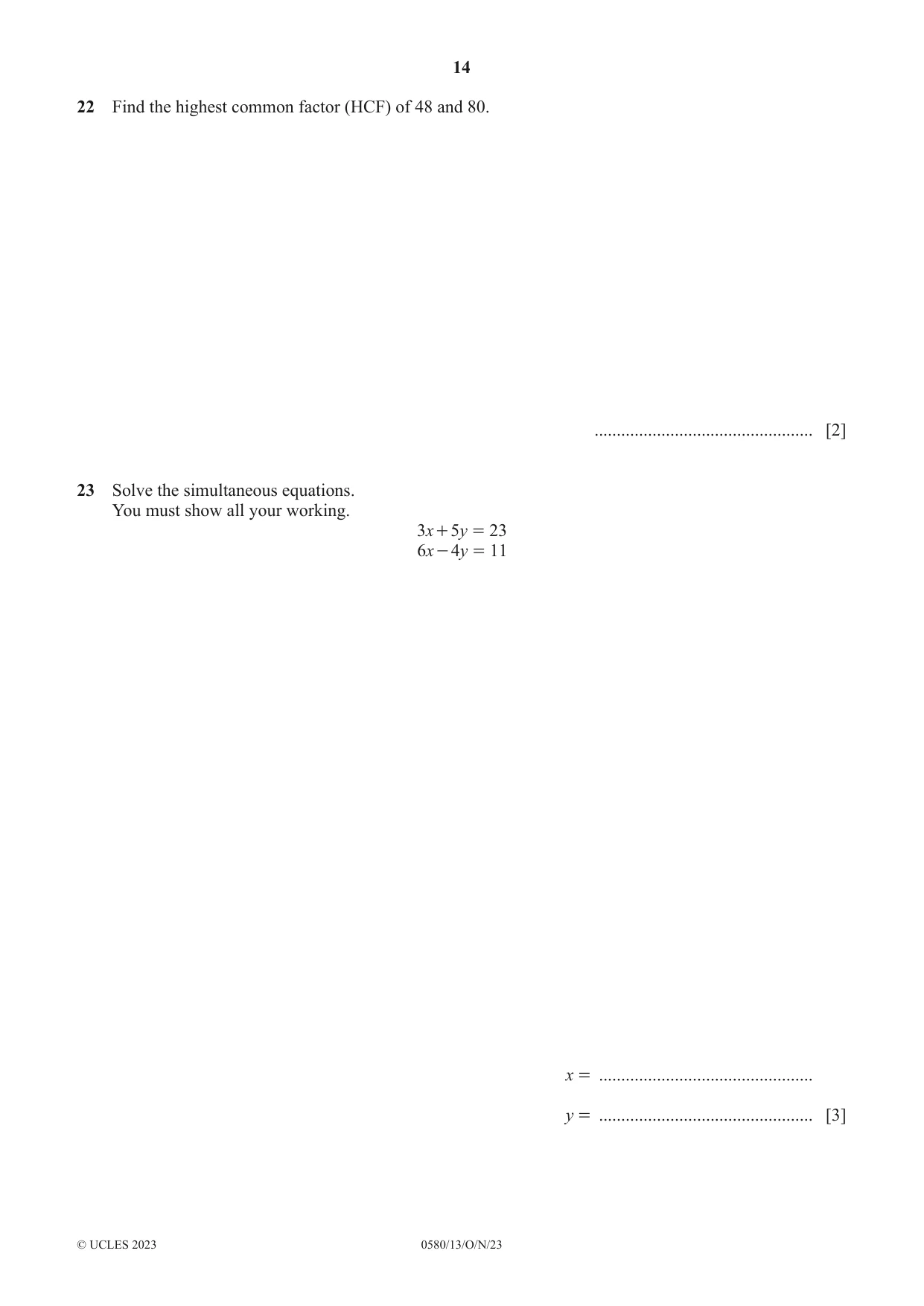 Cambridge IGCSE Mathematics 0580 2023 Oct/Nov Paper 1 · Variant 3 question paper, page 14 of 16