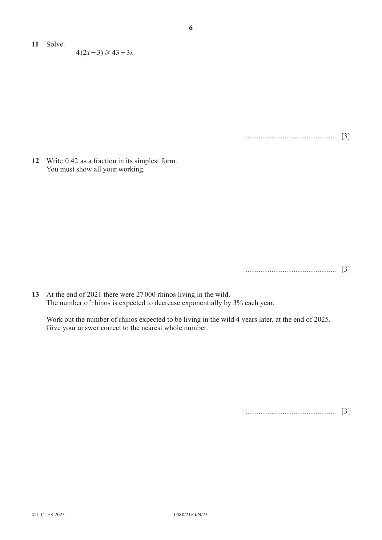 Cambridge IGCSE Mathematics 0580 2023 Oct/Nov Paper 2 · Variant 1 question paper, page 6 of 12