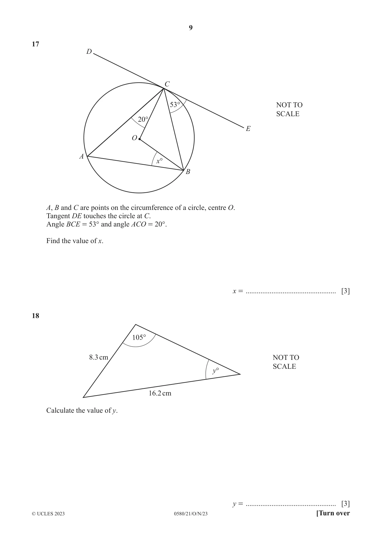 Cambridge IGCSE Mathematics 0580 2023 Oct/Nov Paper 2 · Variant 1 question paper, page 9 of 12