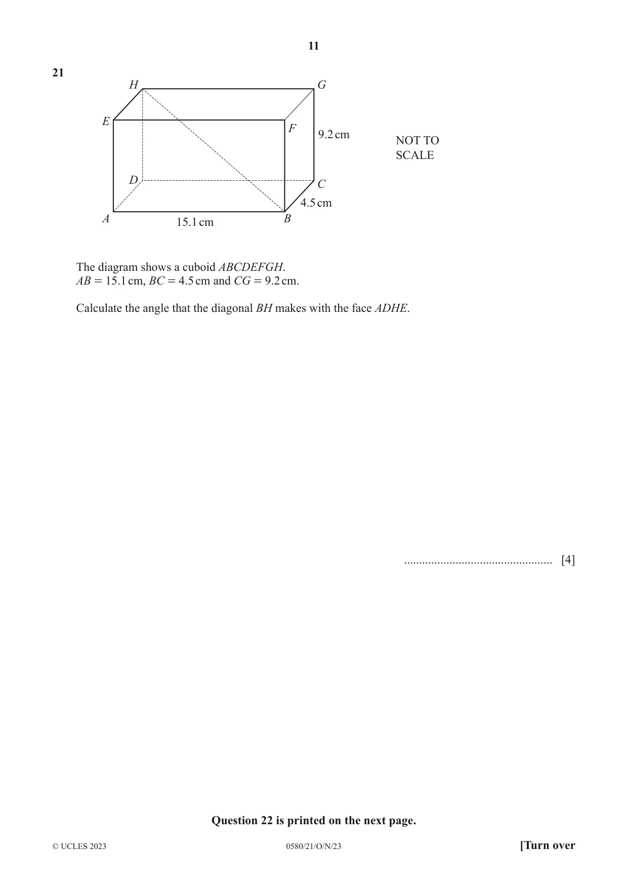 Cambridge IGCSE Mathematics 0580 2023 Oct/Nov Paper 2 · Variant 1 question paper, page 11 of 12