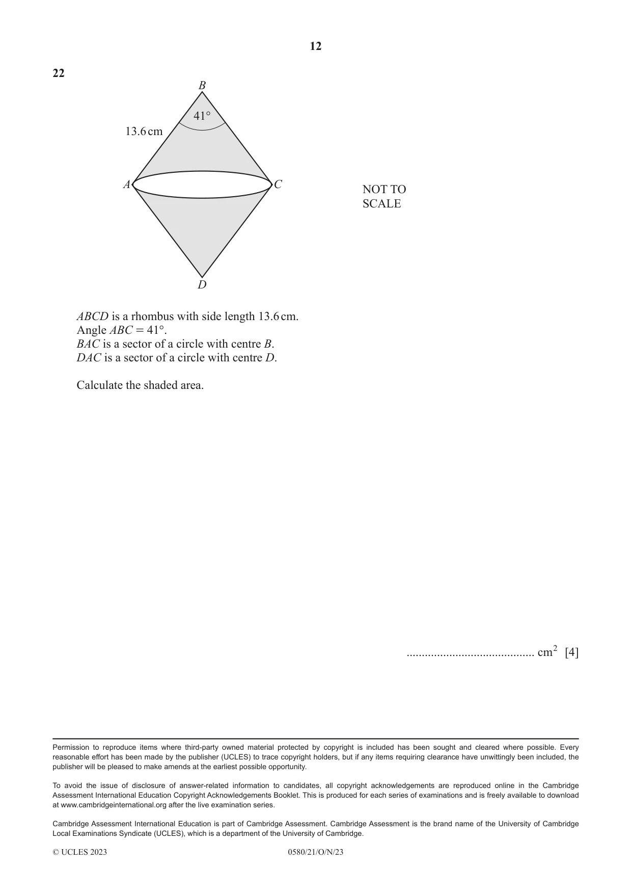 Cambridge IGCSE Mathematics 0580 2023 Oct/Nov Paper 2 · Variant 1 question paper, page 12 of 12
