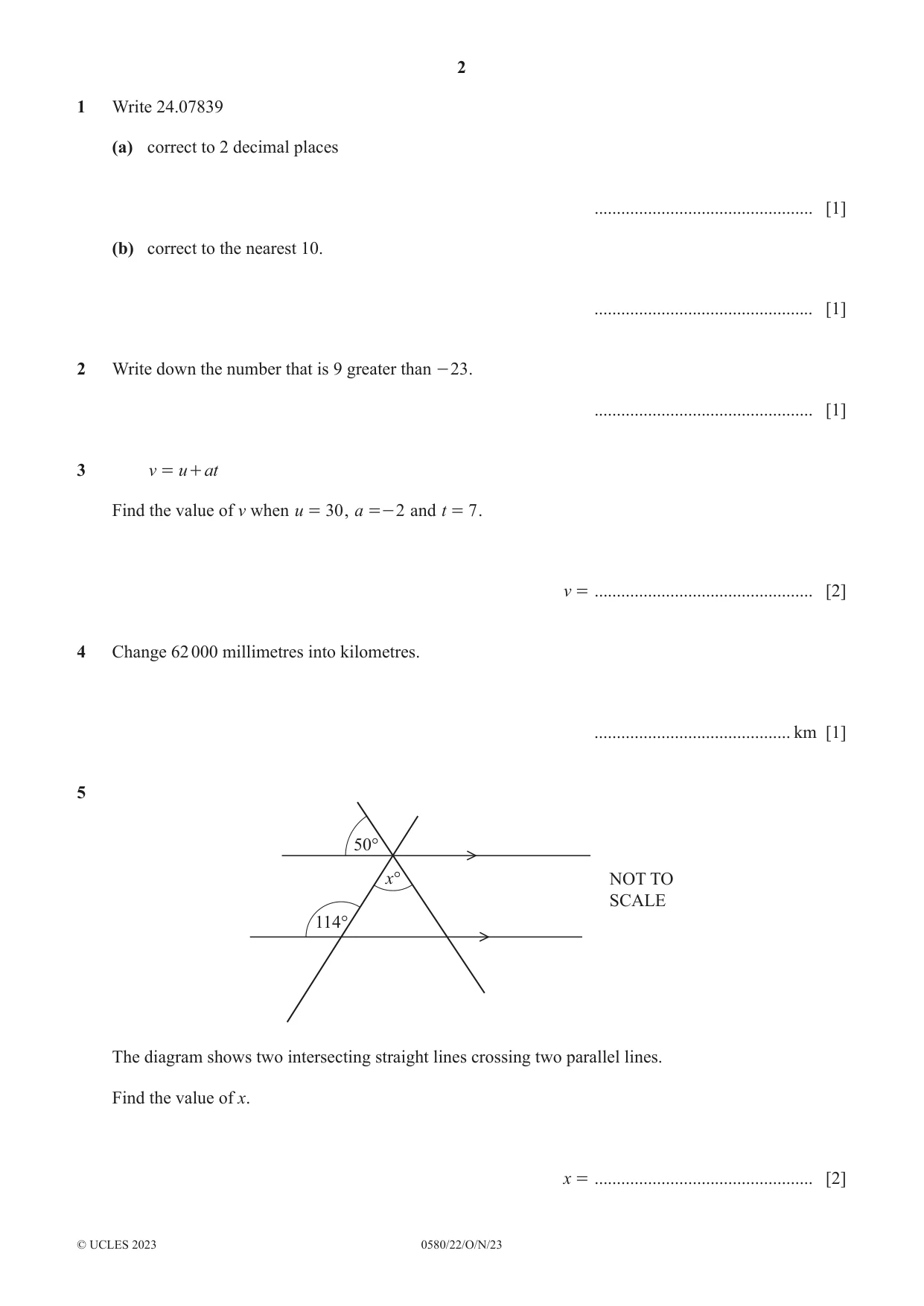 Cambridge IGCSE Mathematics 0580 2023 Oct/Nov Paper 2 · Variant 2 question paper, page 2 of 12