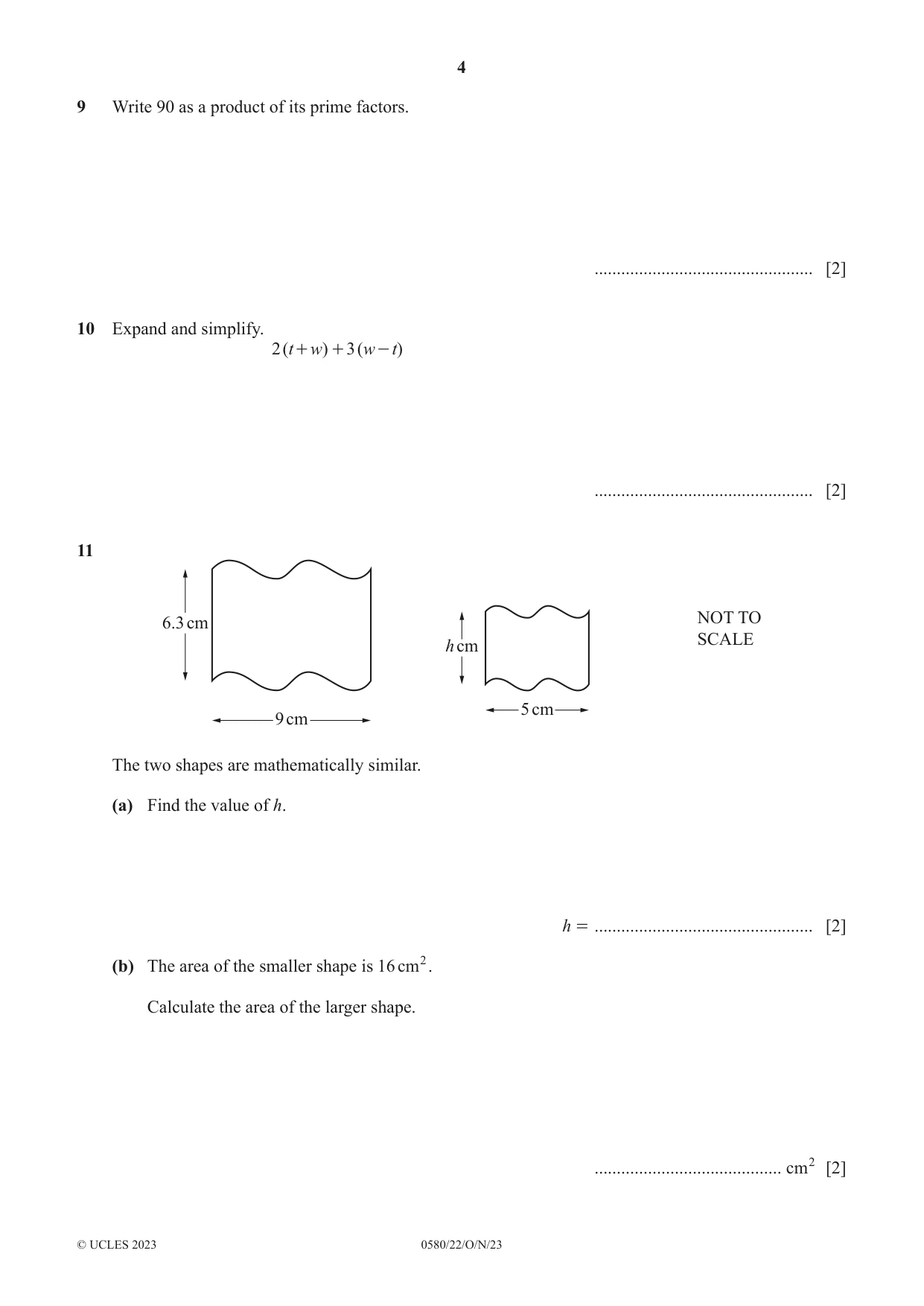 Cambridge IGCSE Mathematics 0580 2023 Oct/Nov Paper 2 · Variant 2 question paper, page 4 of 12