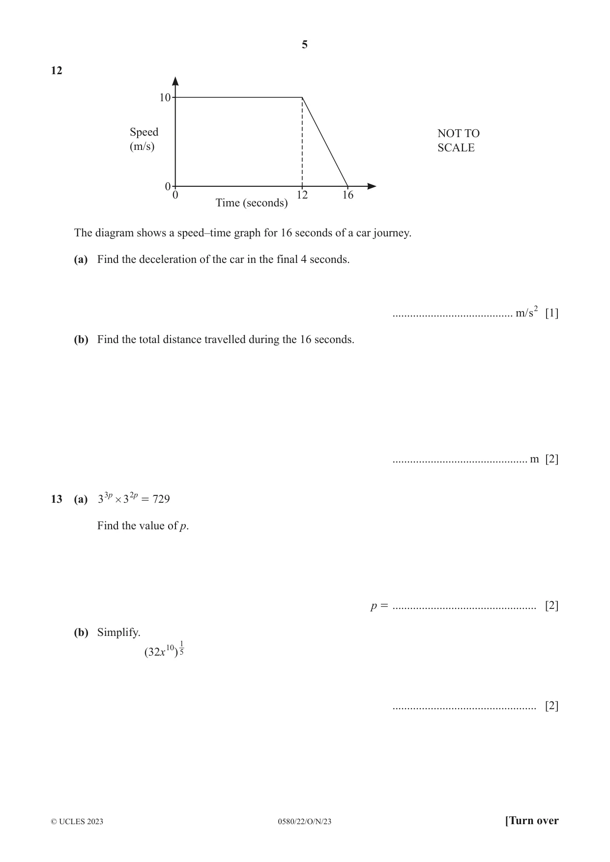 Cambridge IGCSE Mathematics 0580 2023 Oct/Nov Paper 2 · Variant 2 question paper, page 5 of 12