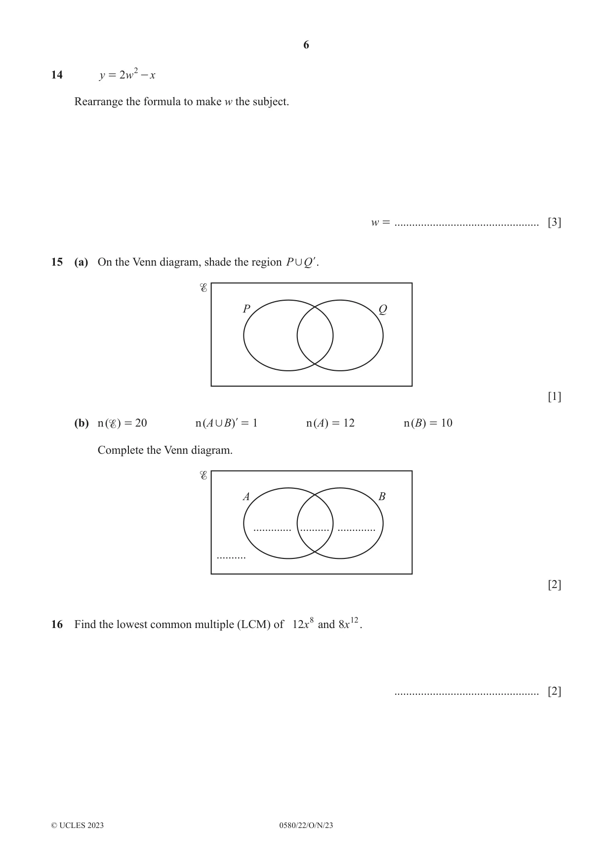 Cambridge IGCSE Mathematics 0580 2023 Oct/Nov Paper 2 · Variant 2 question paper, page 6 of 12