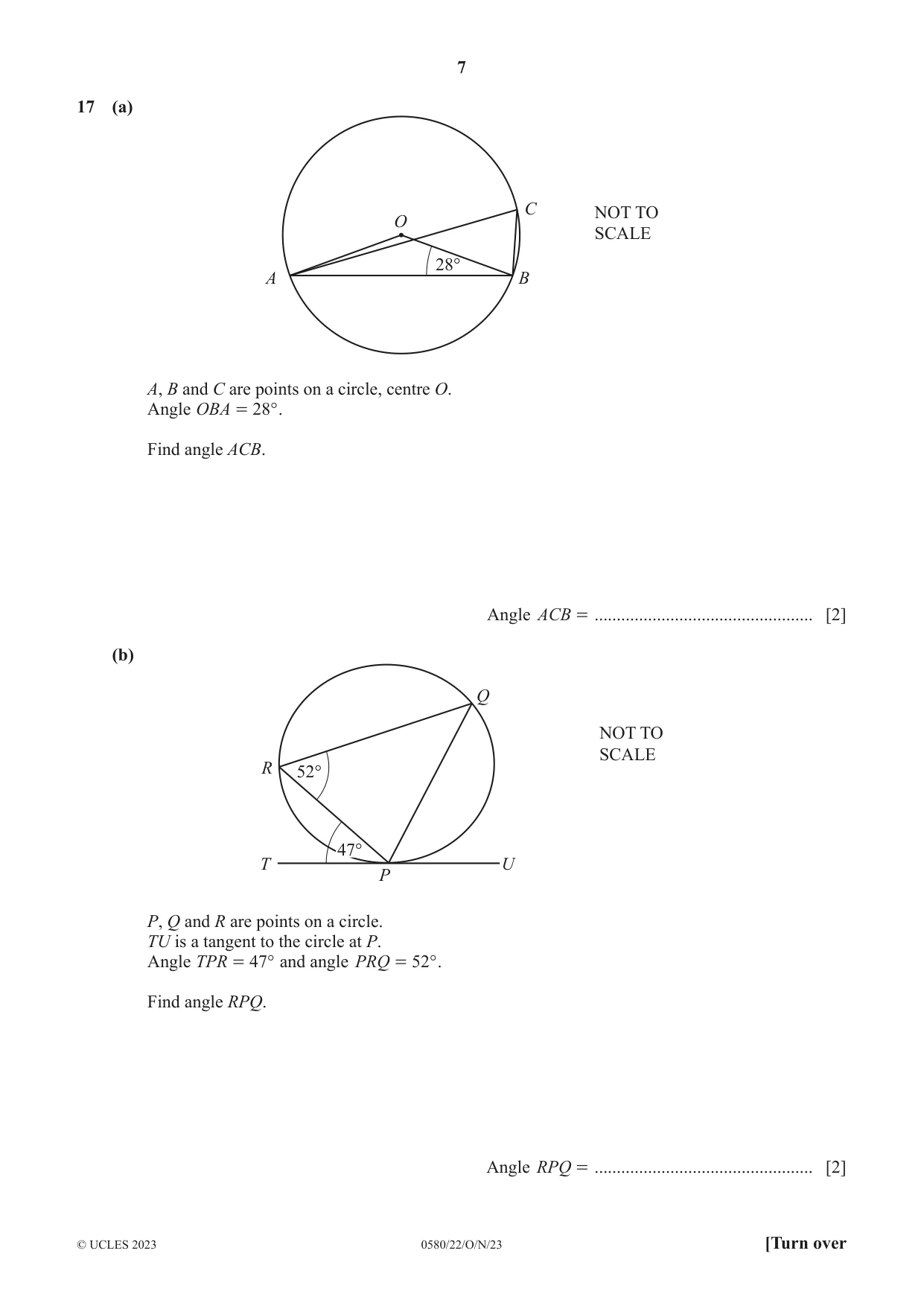 Cambridge IGCSE Mathematics 0580 2023 Oct/Nov Paper 2 · Variant 2 question paper, page 7 of 12