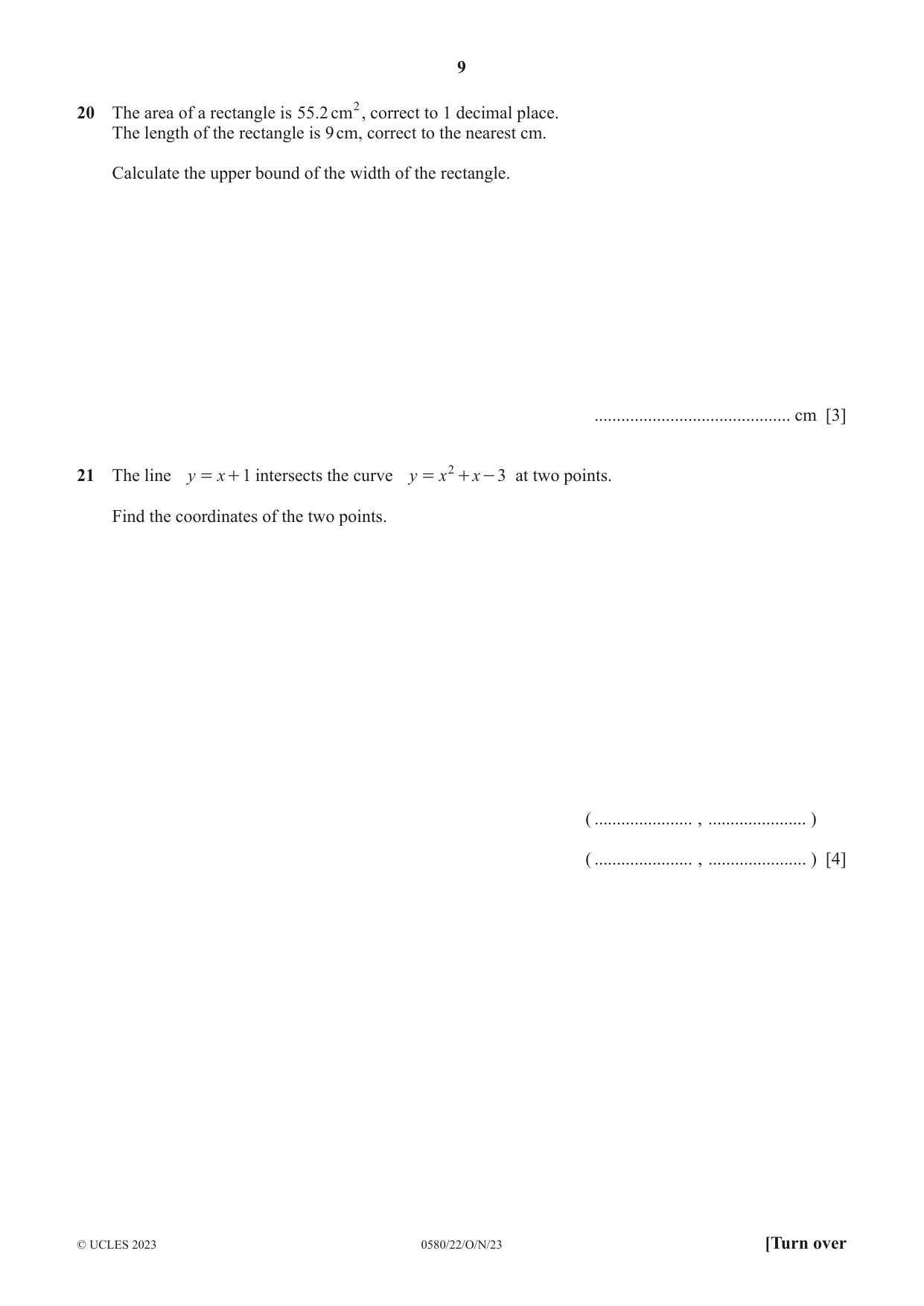 Cambridge IGCSE Mathematics 0580 2023 Oct/Nov Paper 2 · Variant 2 question paper, page 9 of 12