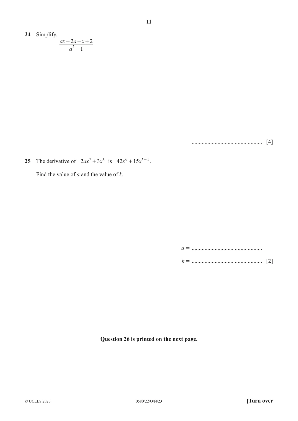 Cambridge IGCSE Mathematics 0580 2023 Oct/Nov Paper 2 · Variant 2 question paper, page 11 of 12