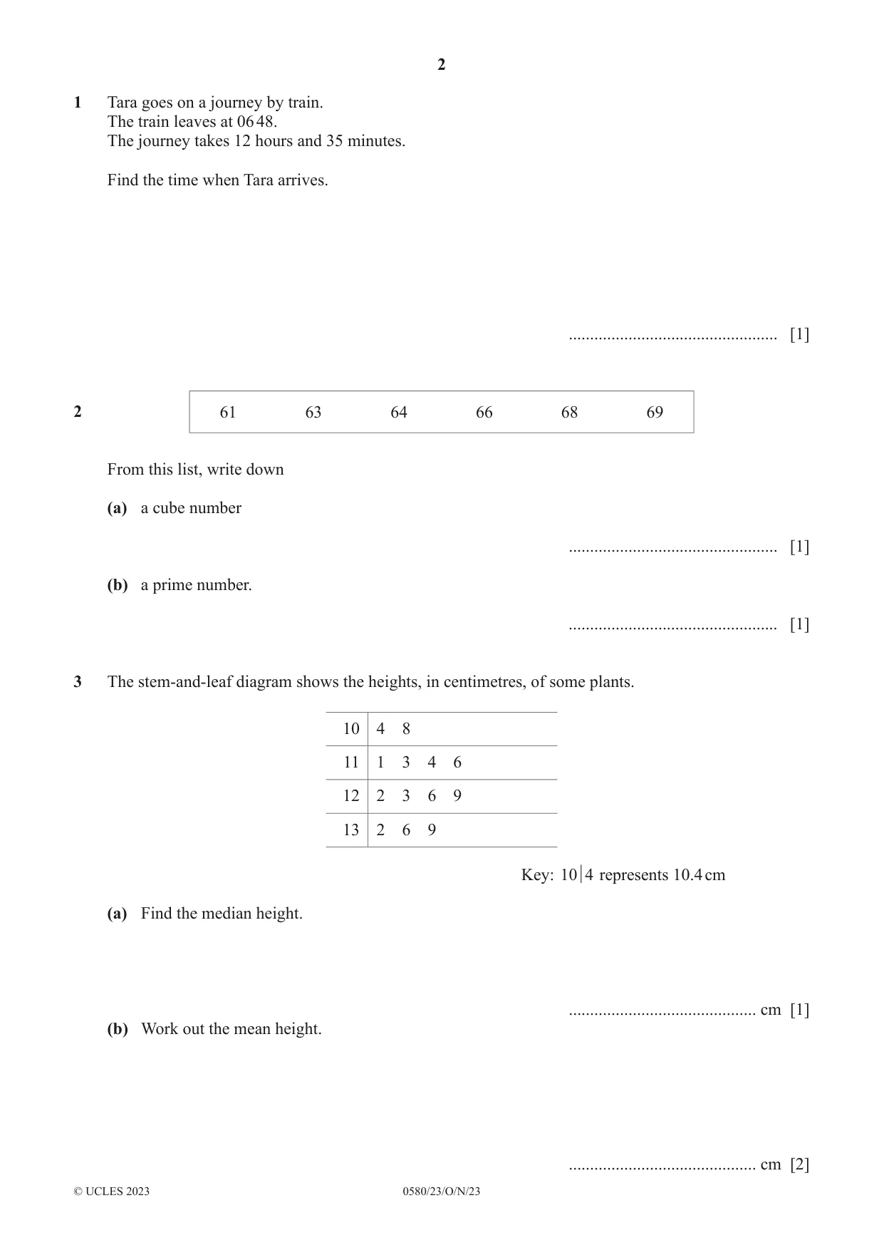 Cambridge IGCSE Mathematics 0580 2023 Oct/Nov Paper 2 · Variant 3 question paper, page 2 of 12