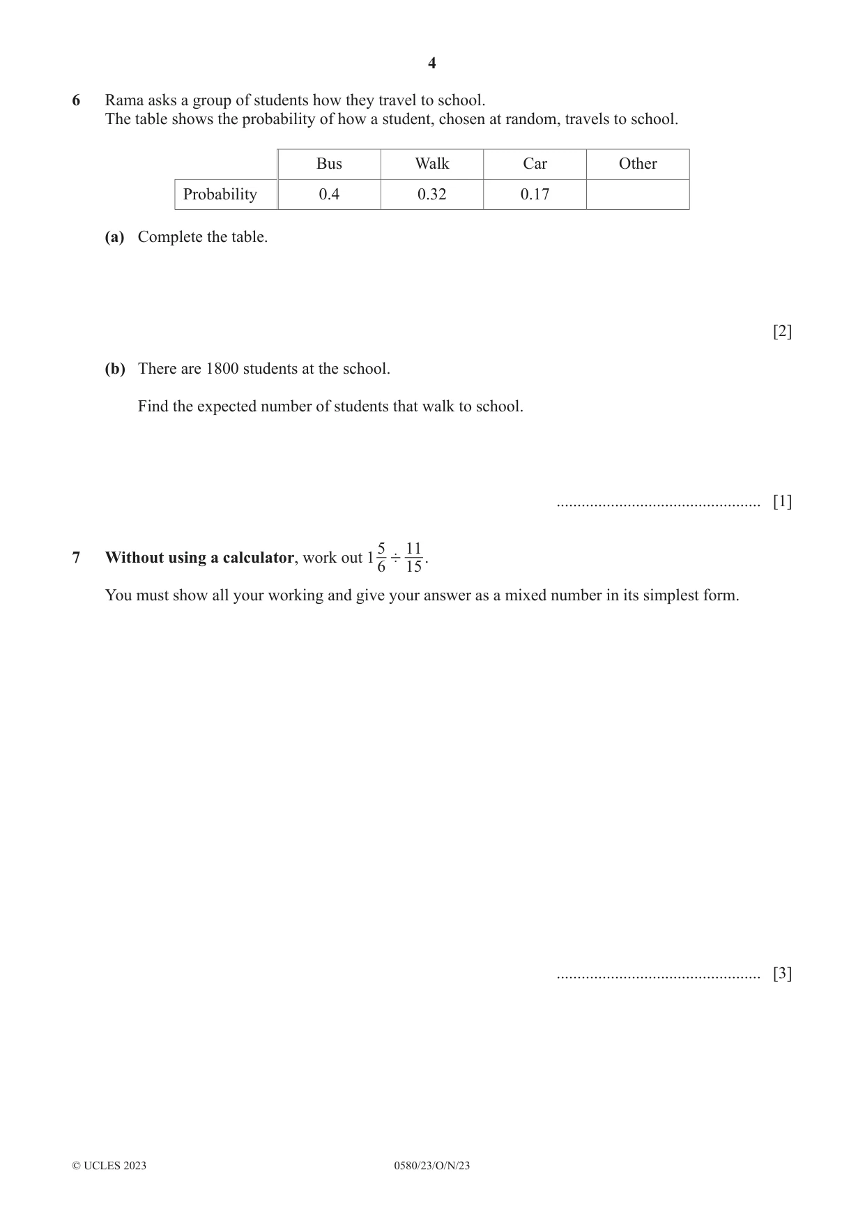 Cambridge IGCSE Mathematics 0580 2023 Oct/Nov Paper 2 · Variant 3 question paper, page 4 of 12