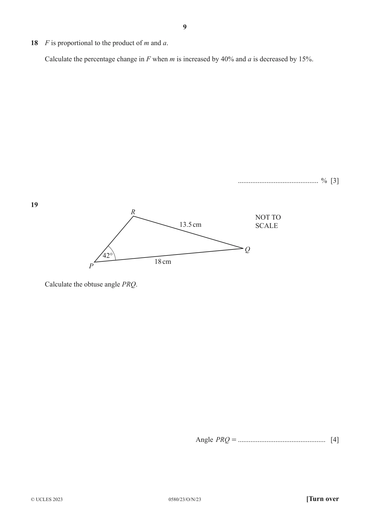 Cambridge IGCSE Mathematics 0580 2023 Oct/Nov Paper 2 · Variant 3 question paper, page 9 of 12