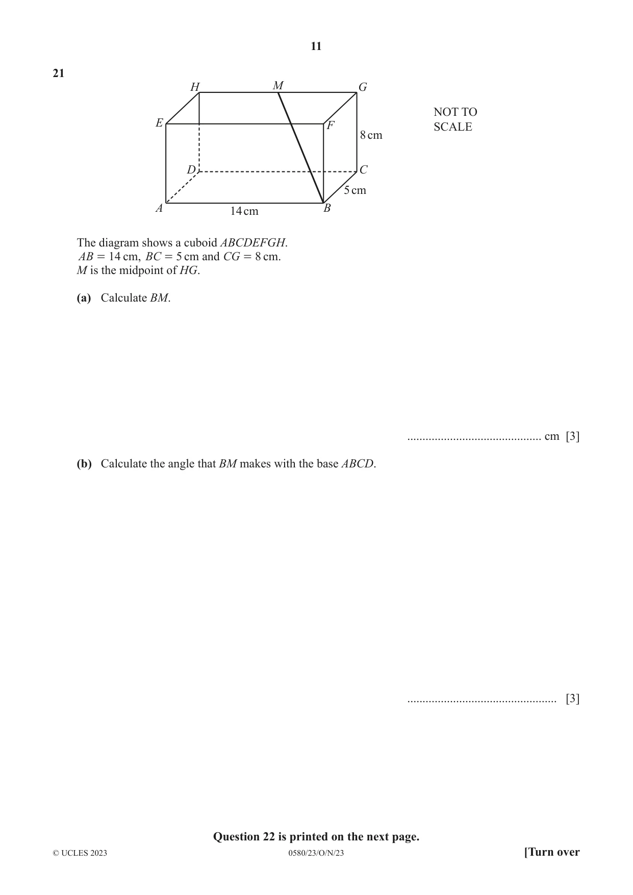Cambridge IGCSE Mathematics 0580 2023 Oct/Nov Paper 2 · Variant 3 question paper, page 11 of 12