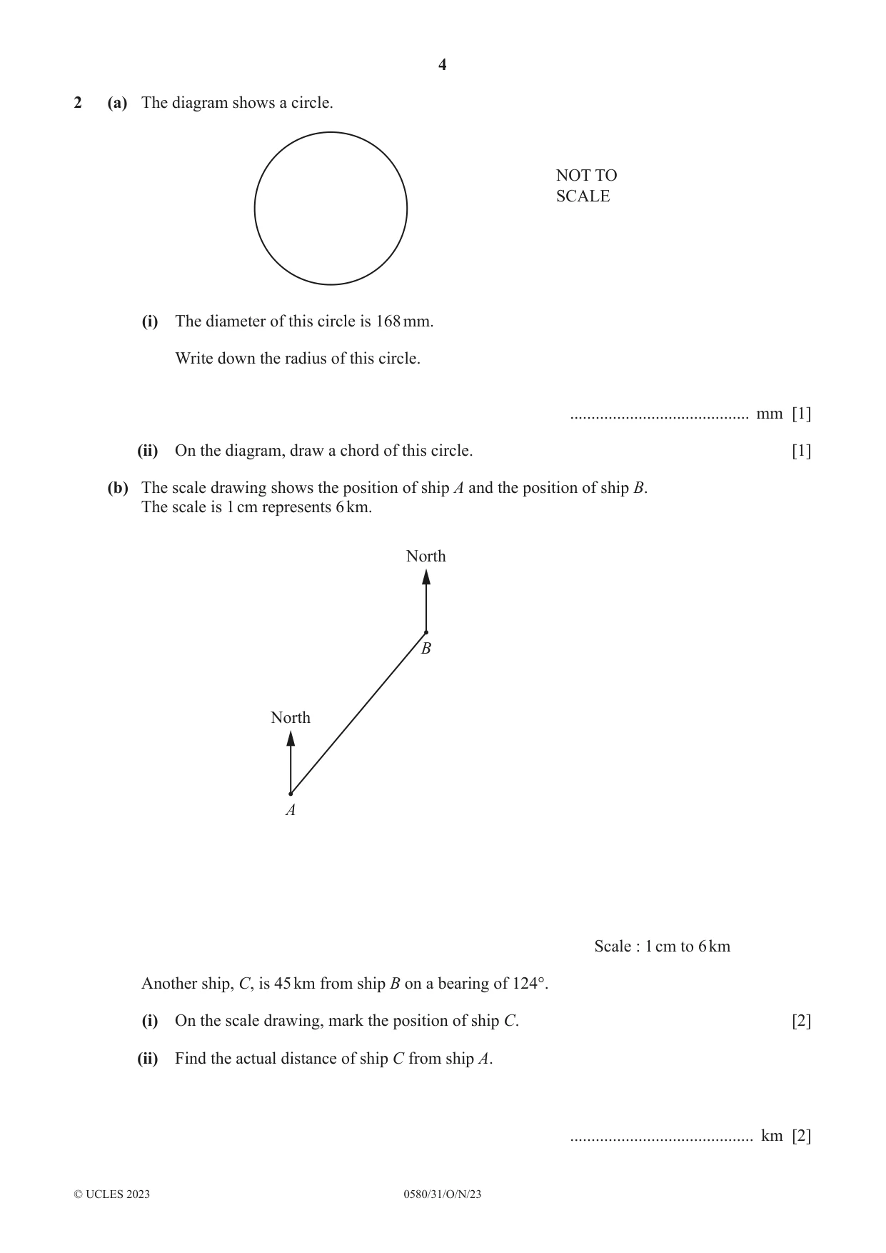 Cambridge IGCSE Mathematics 0580 2023 Oct/Nov Paper 3 · Variant 1 question paper, page 4 of 20