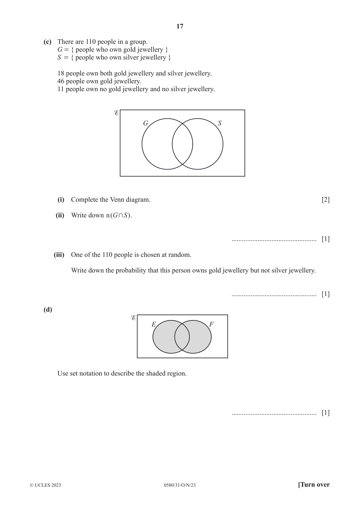 Cambridge IGCSE Mathematics 0580 2023 Oct/Nov Paper 3 · Variant 1 question paper, page 17 of 20