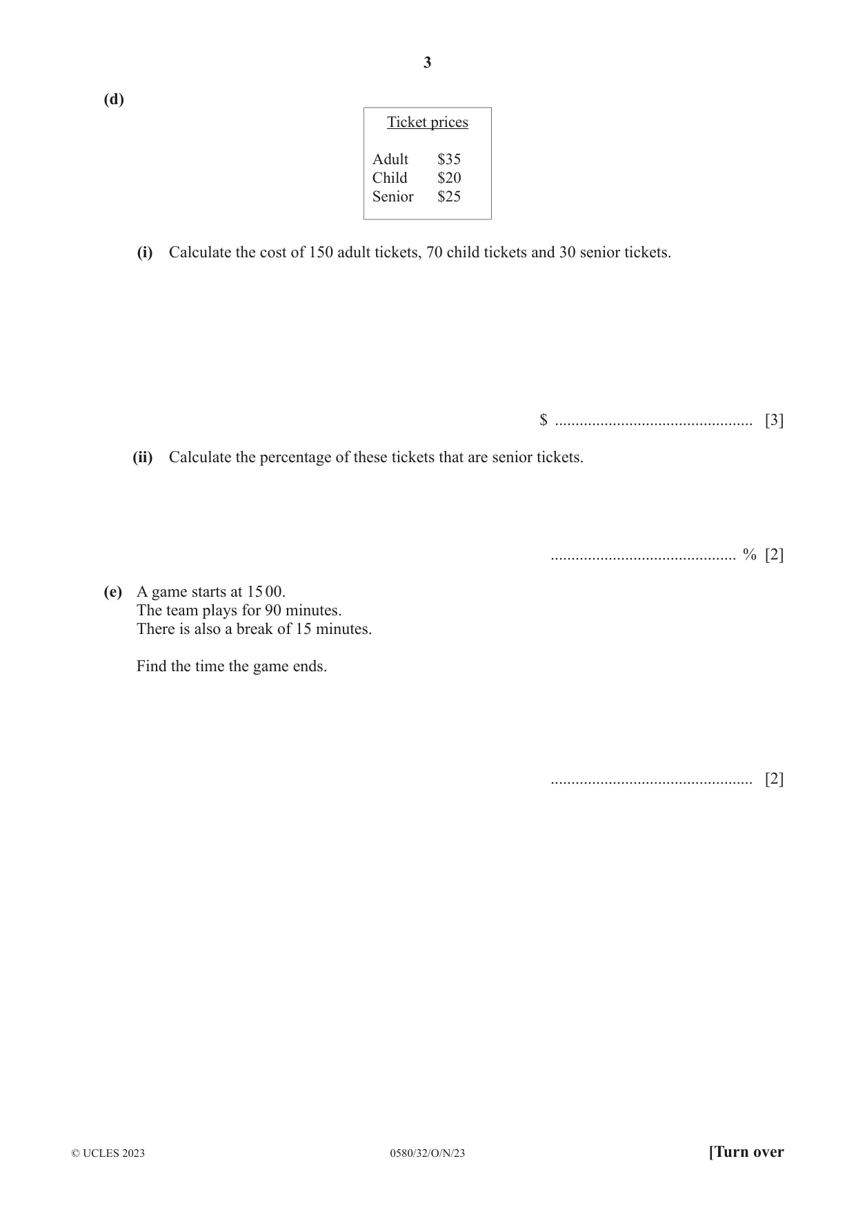 Cambridge IGCSE Mathematics 0580 2023 Oct/Nov Paper 3 · Variant 2 question paper, page 3 of 16