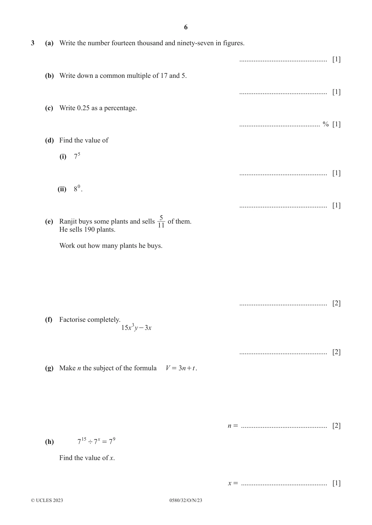 Cambridge IGCSE Mathematics 0580 2023 Oct/Nov Paper 3 · Variant 2 question paper, page 6 of 16