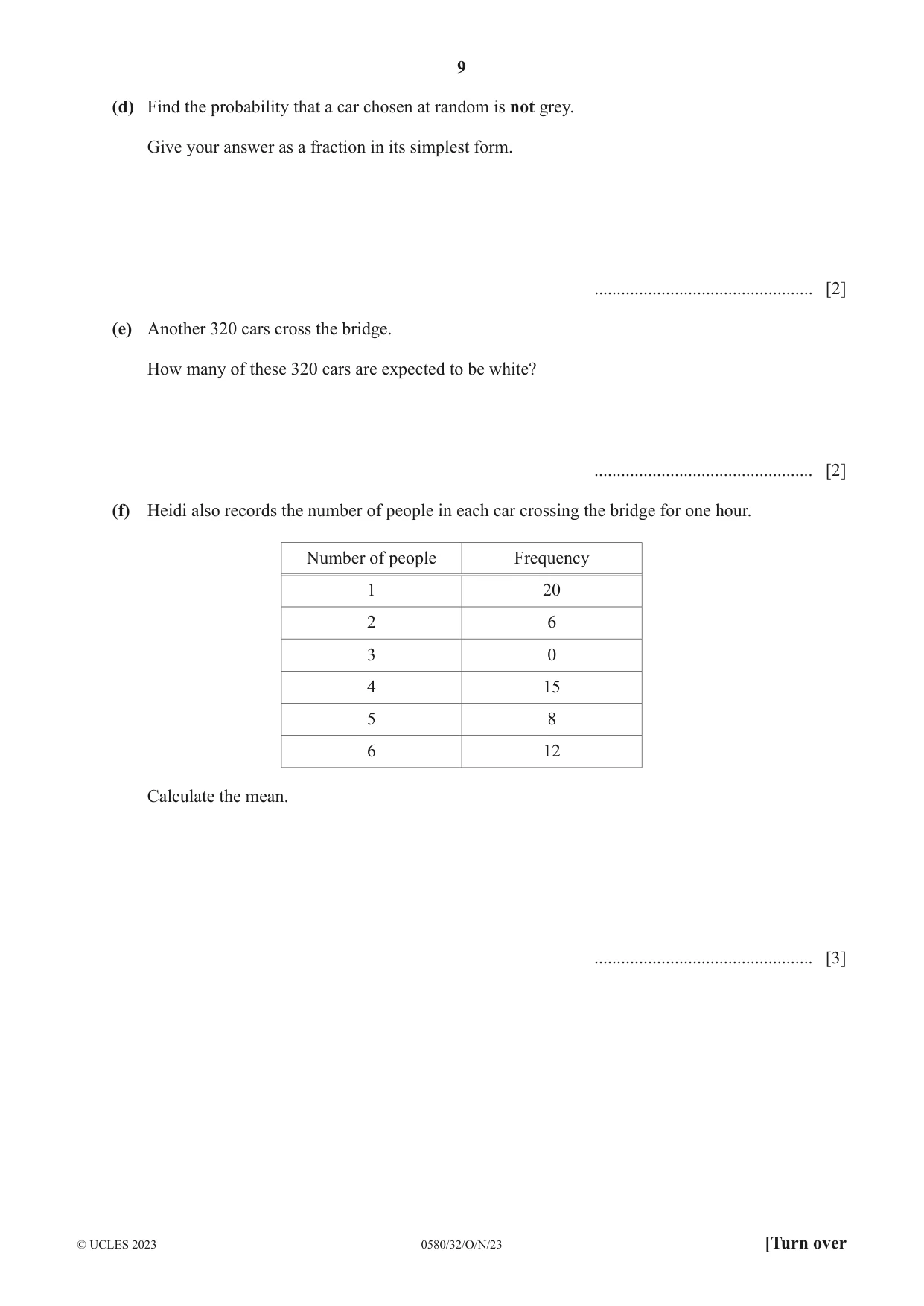 Cambridge IGCSE Mathematics 0580 2023 Oct/Nov Paper 3 · Variant 2 question paper, page 9 of 16