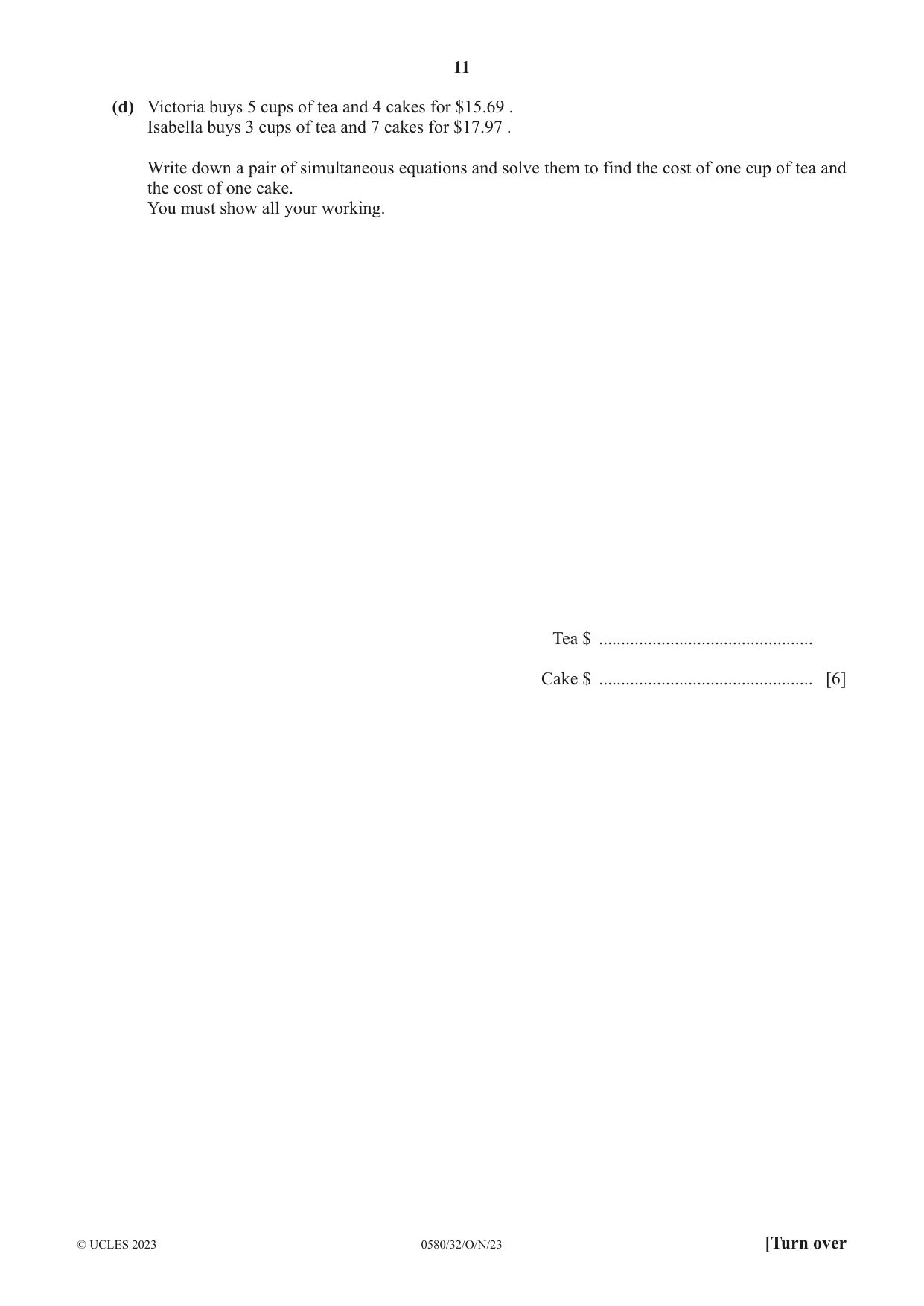 Cambridge IGCSE Mathematics 0580 2023 Oct/Nov Paper 3 · Variant 2 question paper, page 11 of 16