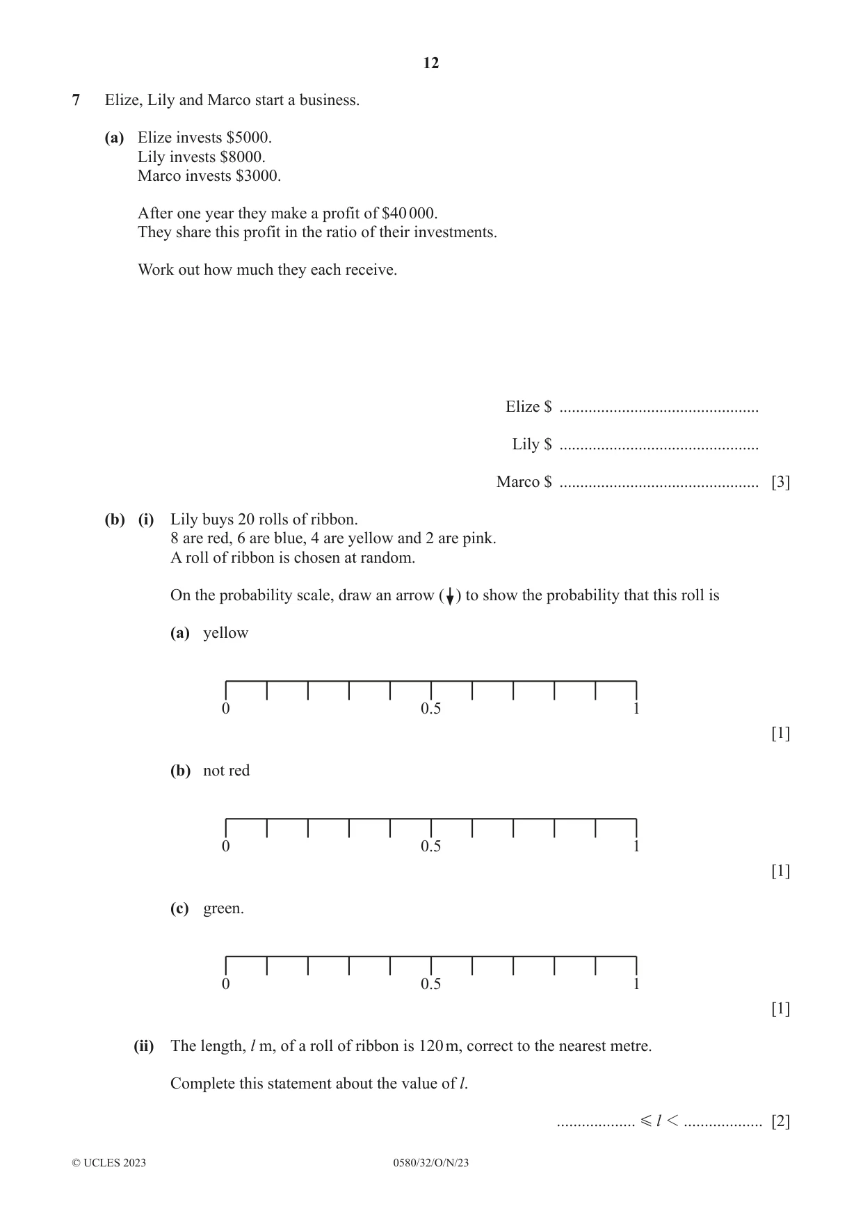Cambridge IGCSE Mathematics 0580 2023 Oct/Nov Paper 3 · Variant 2 question paper, page 12 of 16