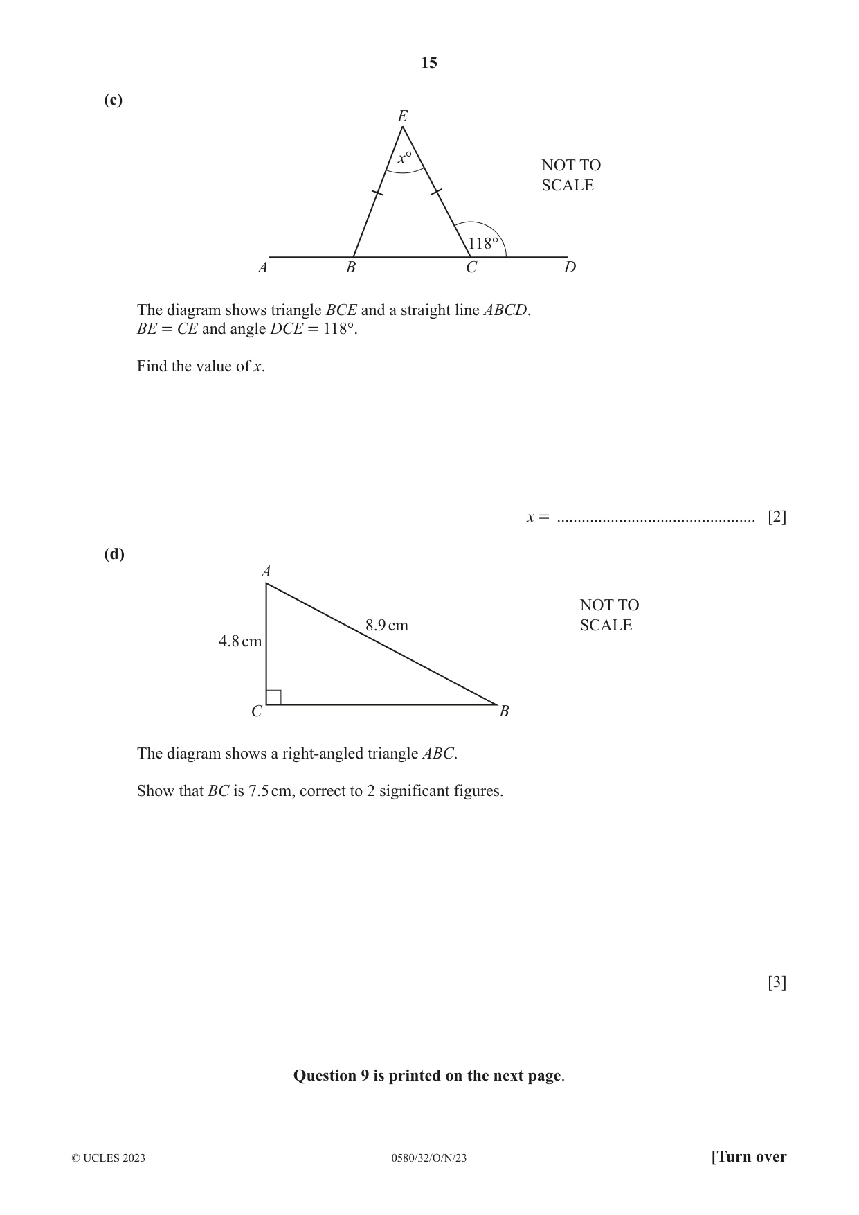 Cambridge IGCSE Mathematics 0580 2023 Oct/Nov Paper 3 · Variant 2 question paper, page 15 of 16