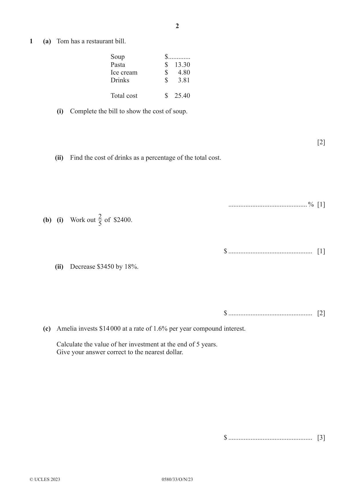 Cambridge IGCSE Mathematics 0580 2023 Oct/Nov Paper 3 · Variant 3 question paper, page 2 of 20