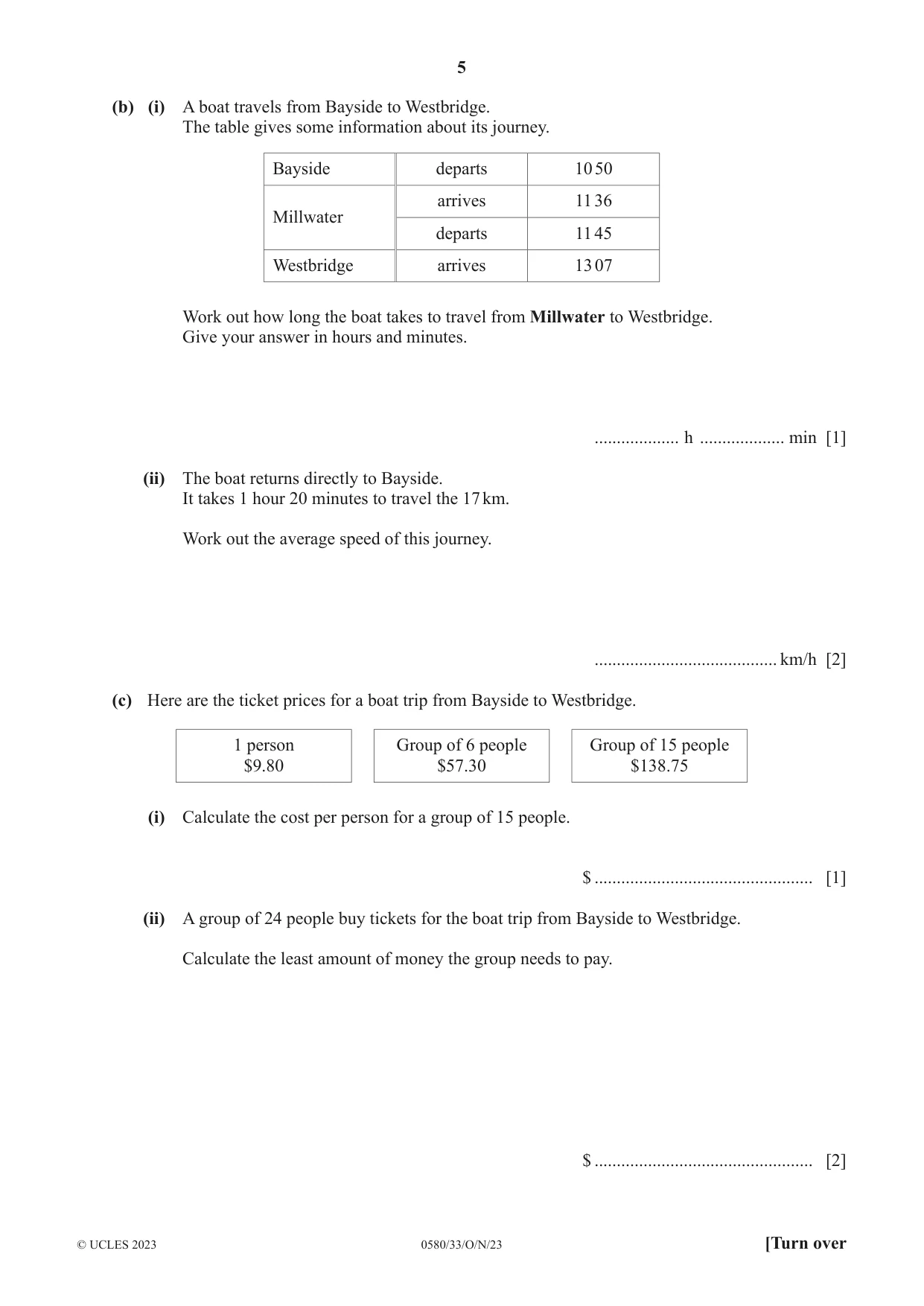 Cambridge IGCSE Mathematics 0580 2023 Oct/Nov Paper 3 · Variant 3 question paper, page 5 of 20