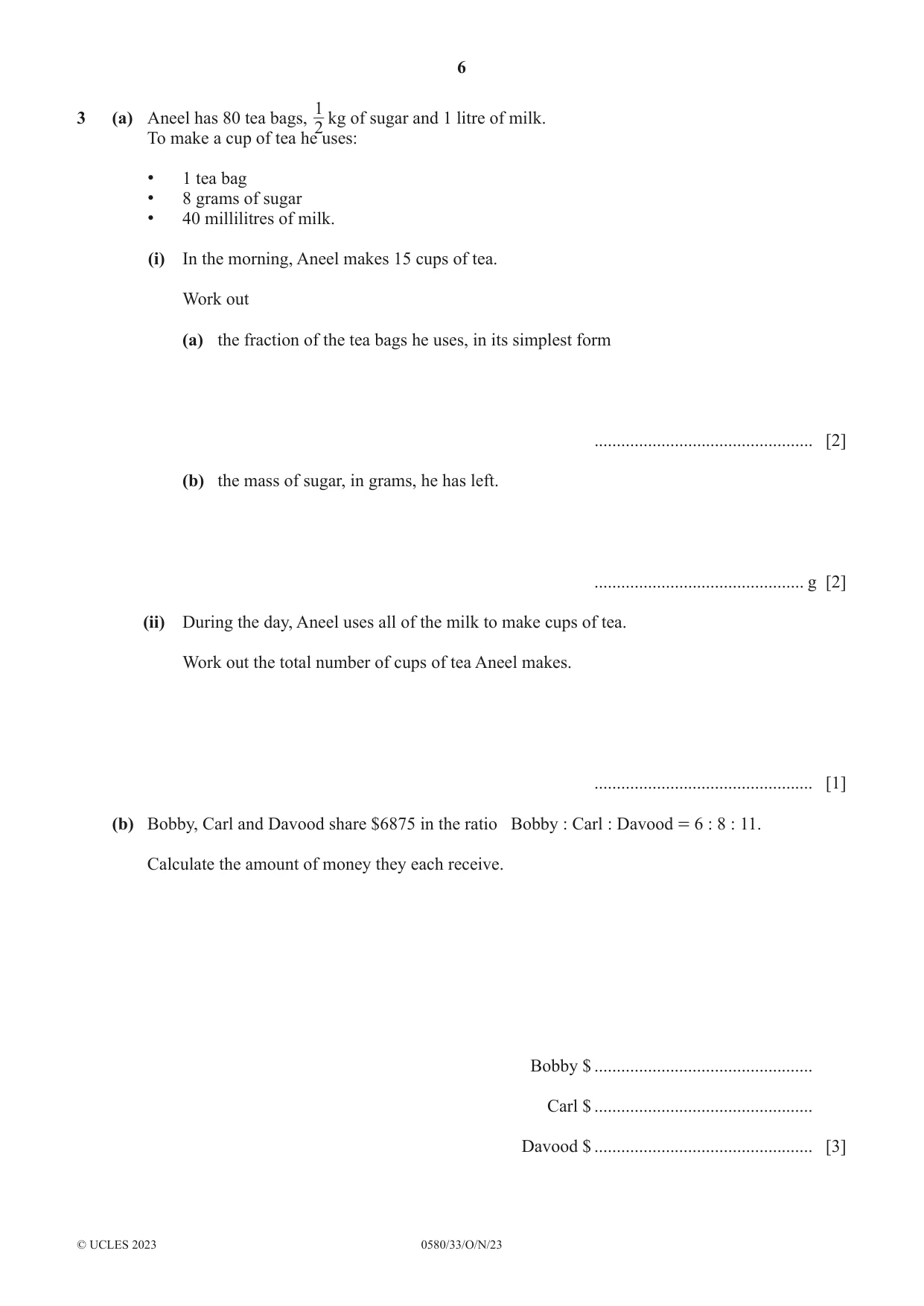 Cambridge IGCSE Mathematics 0580 2023 Oct/Nov Paper 3 · Variant 3 question paper, page 6 of 20