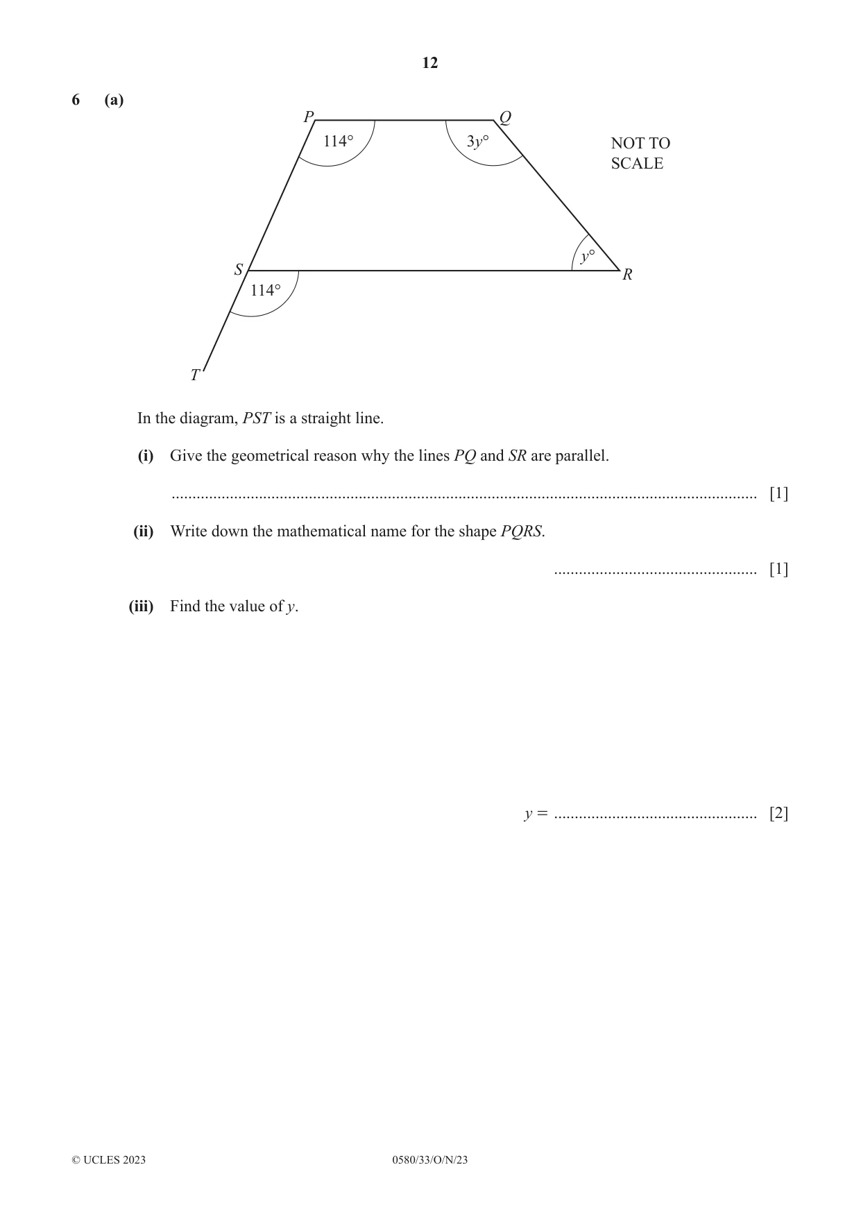 Cambridge IGCSE Mathematics 0580 2023 Oct/Nov Paper 3 · Variant 3 question paper, page 12 of 20