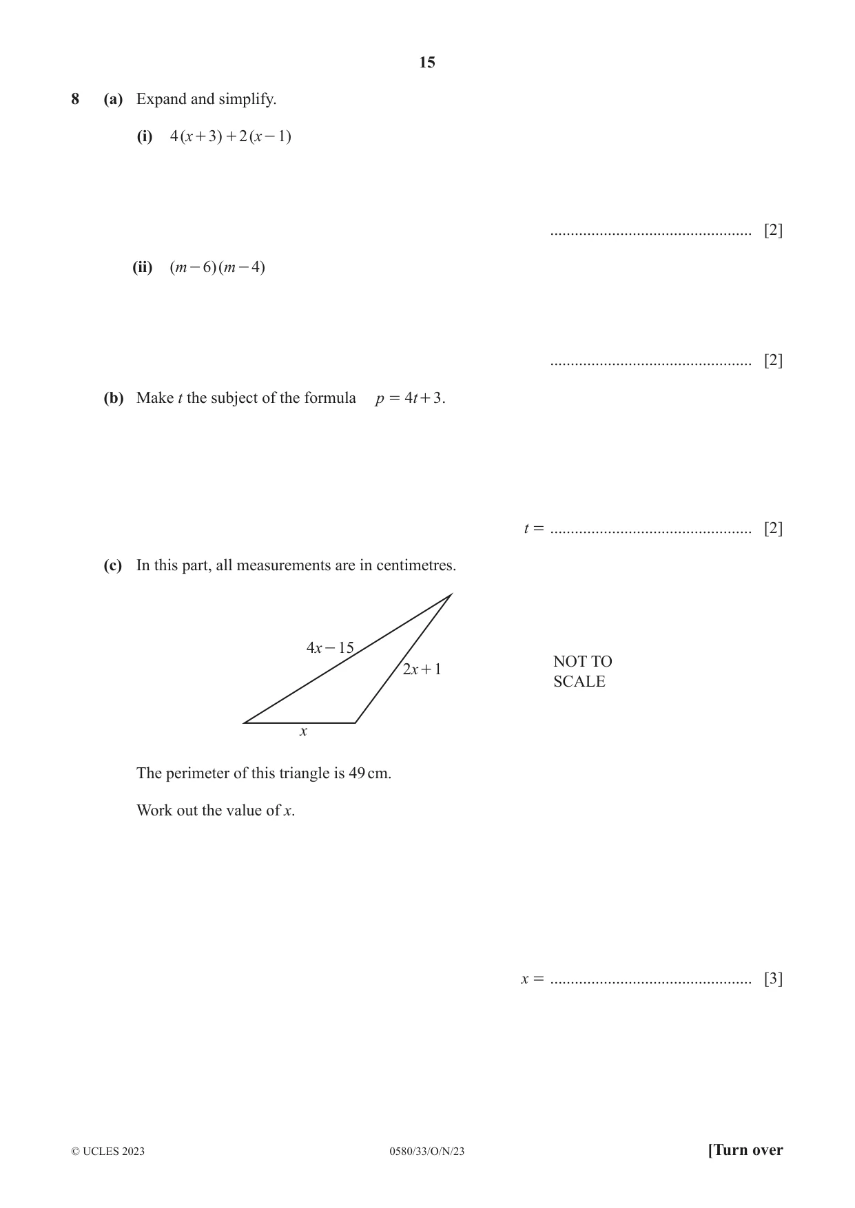 Cambridge IGCSE Mathematics 0580 2023 Oct/Nov Paper 3 · Variant 3 question paper, page 15 of 20