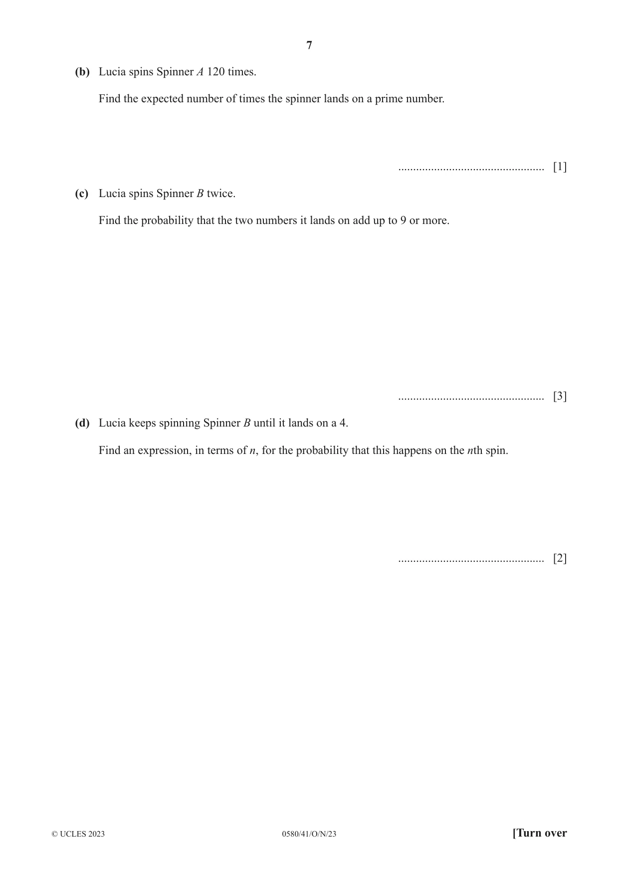 Cambridge IGCSE Mathematics 0580 2023 Oct/Nov Paper 4 · Variant 1 question paper, page 7 of 20