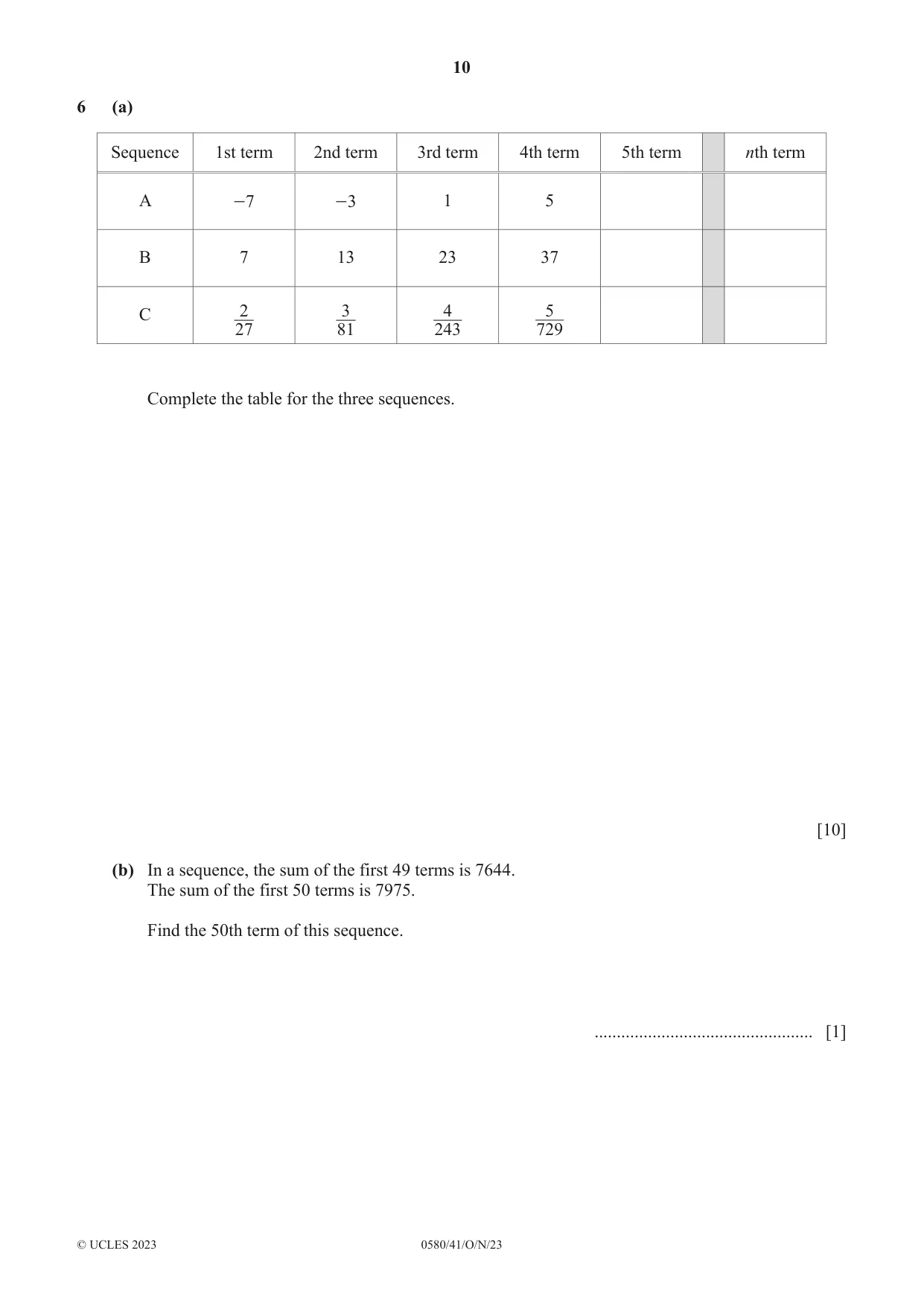 Cambridge IGCSE Mathematics 0580 2023 Oct/Nov Paper 4 · Variant 1 question paper, page 10 of 20